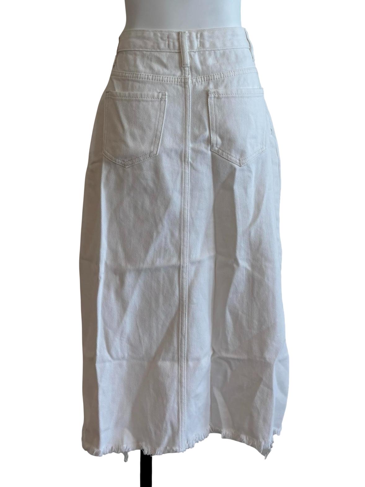 Off White Slit Denim Midi Skirt