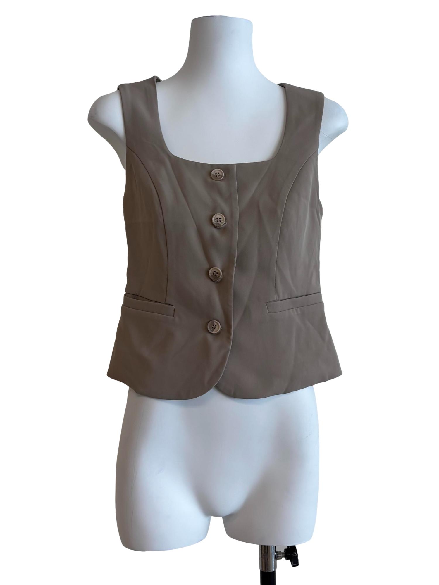 Khaki Sleeveless Square Neck Blazer Top