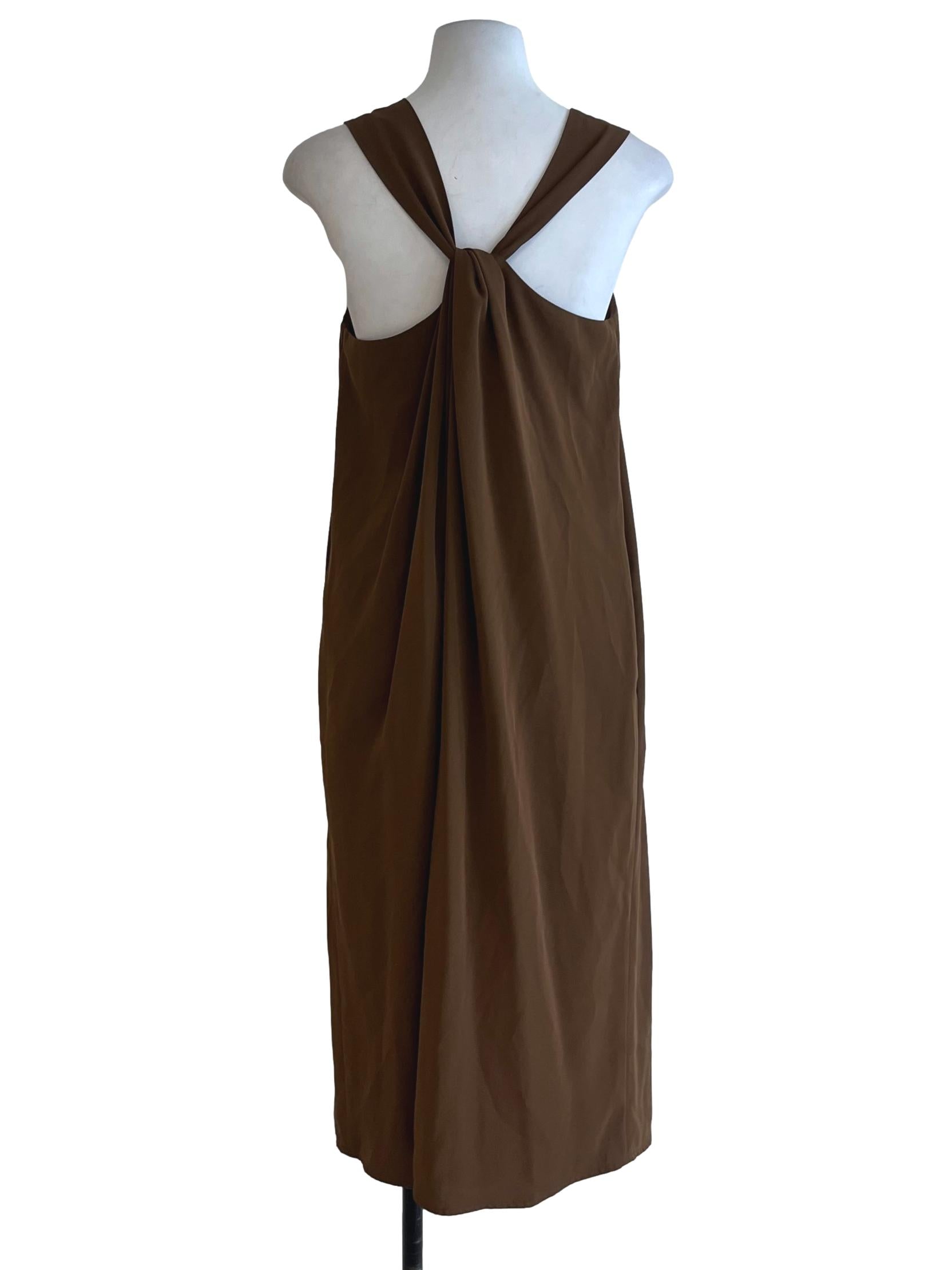 Brown V-Neckline Shift Dress