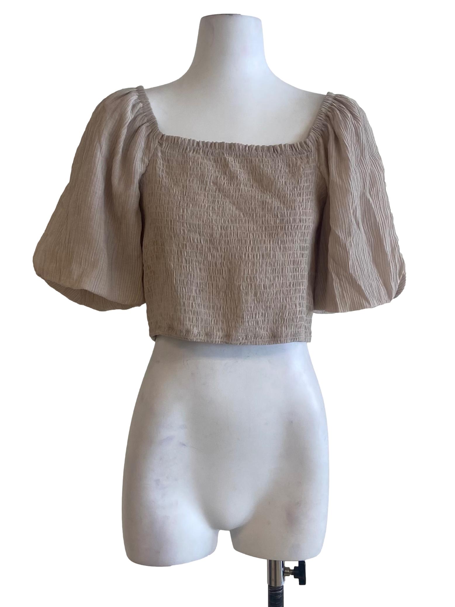 Bone Beige Square Neck Crop Blouse