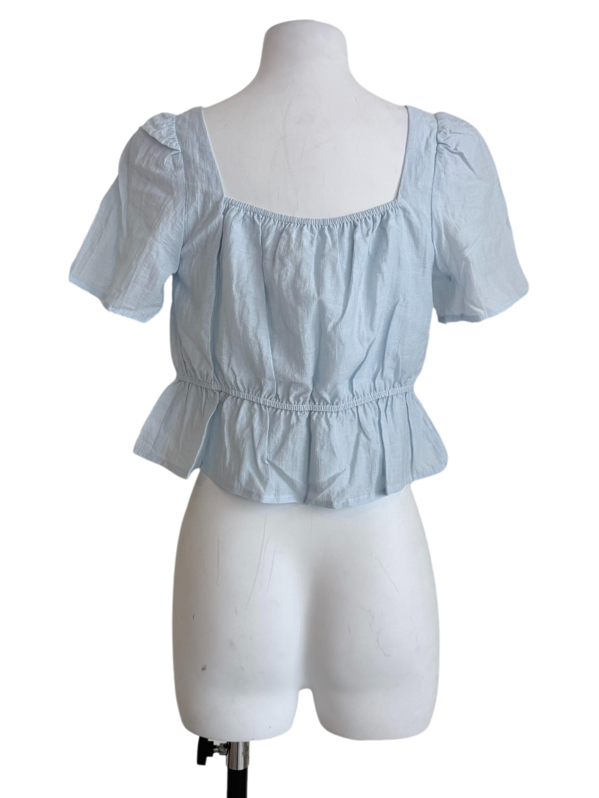 Blue Avalynn Tie Front Sleeve Top