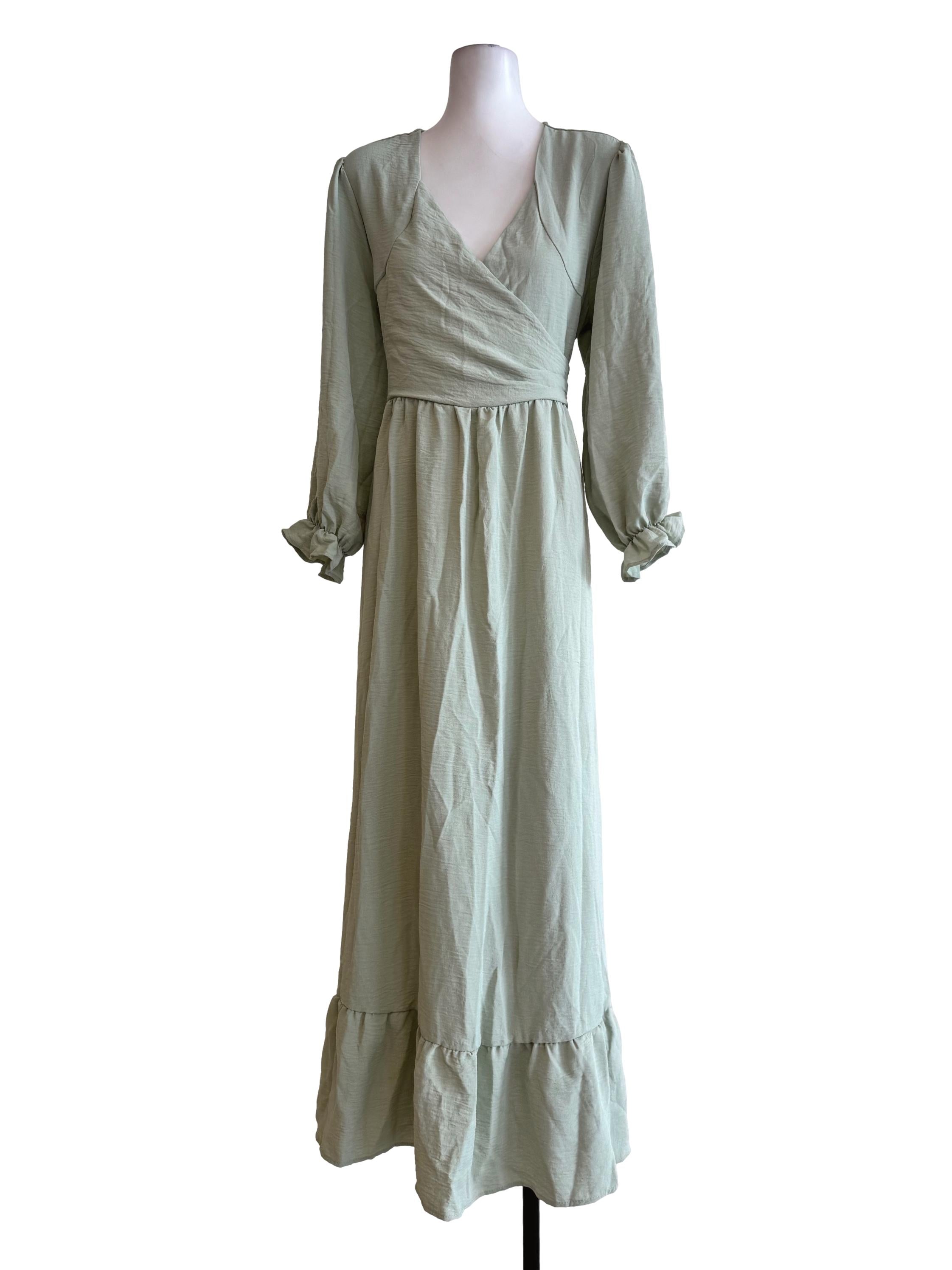 Pistachio V Neck Long Sleeve Dress