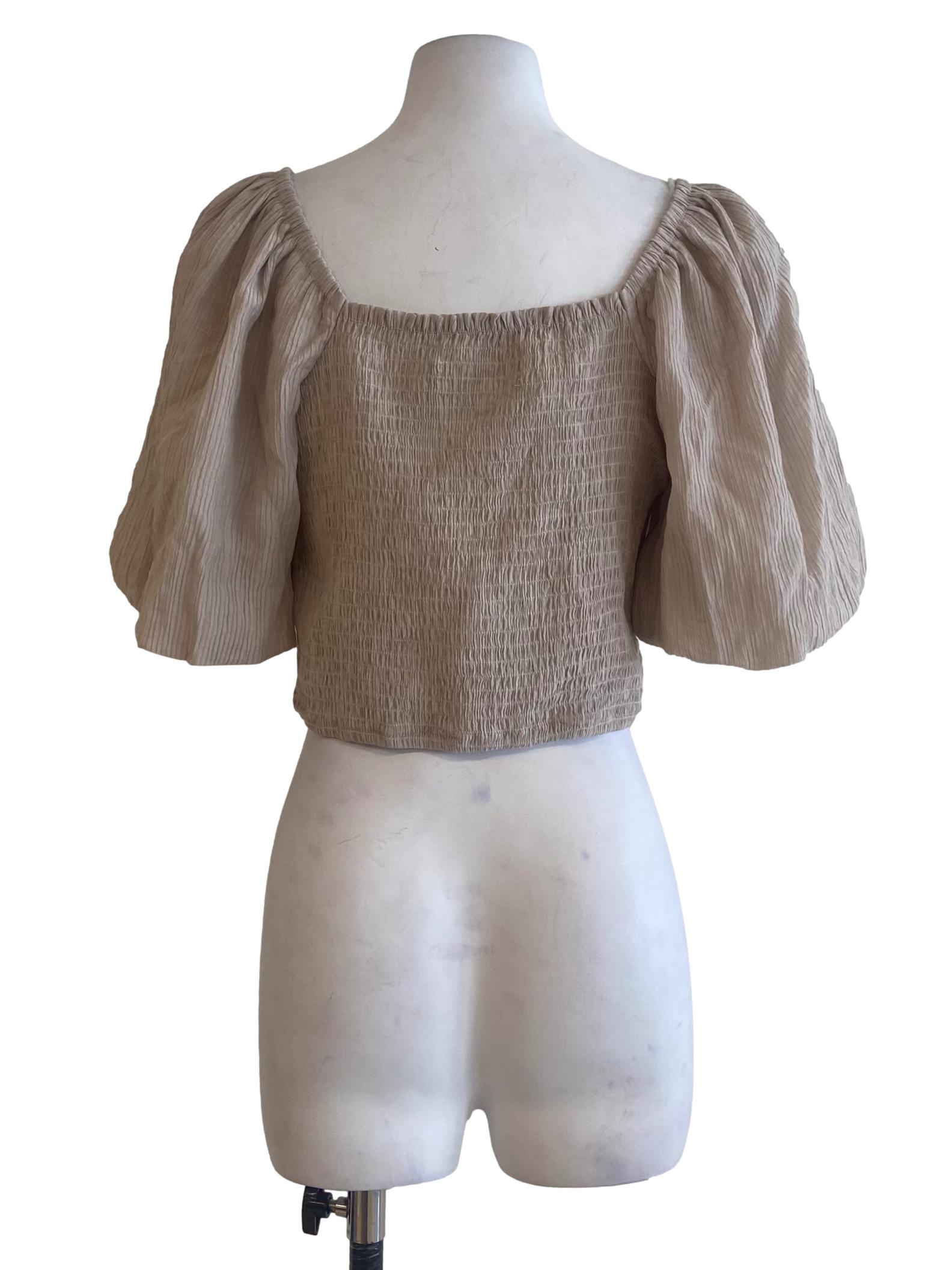 Bone Beige Square Neck Crop Blouse