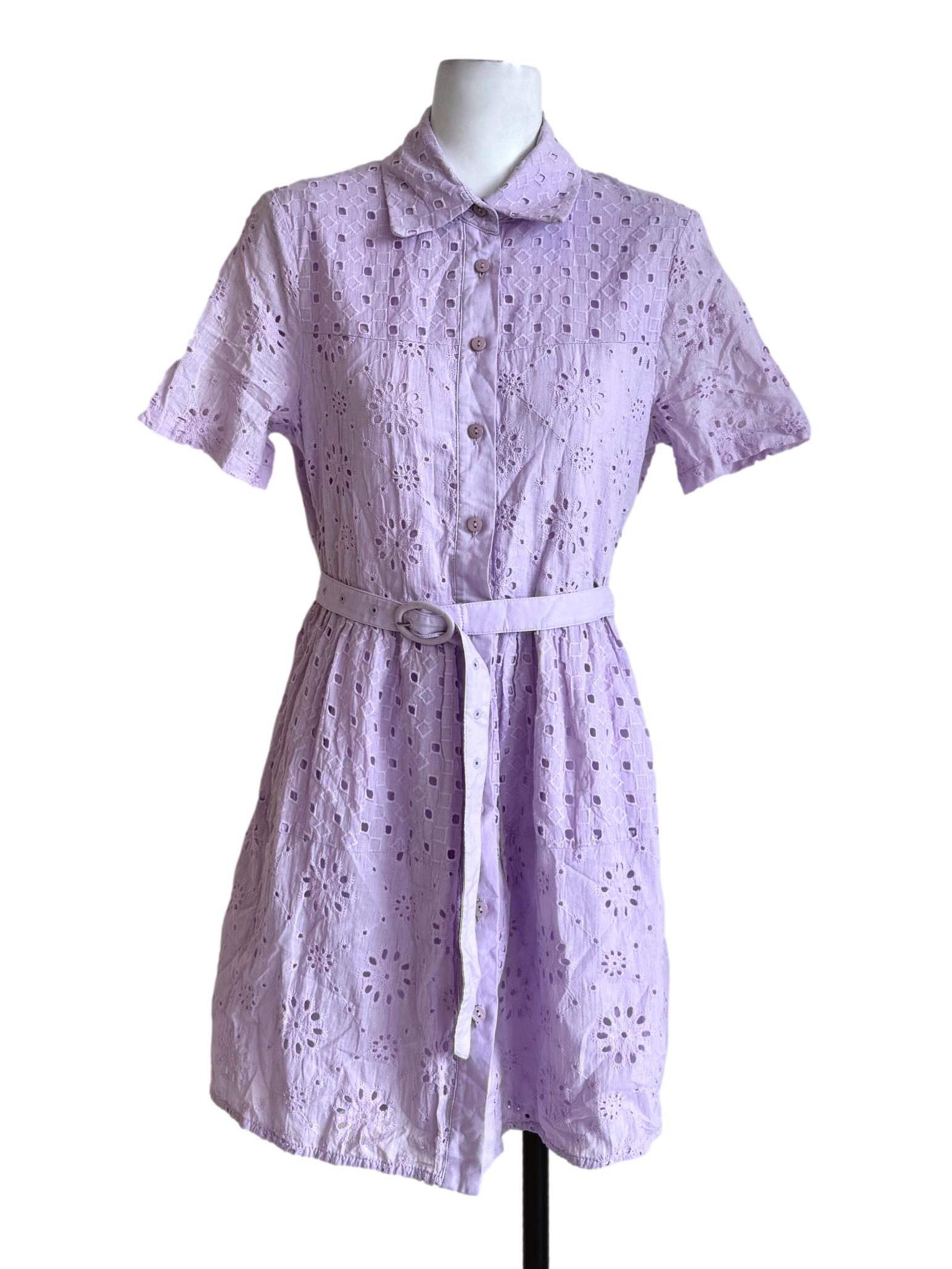 Lavender Eyelet Front Button Dress