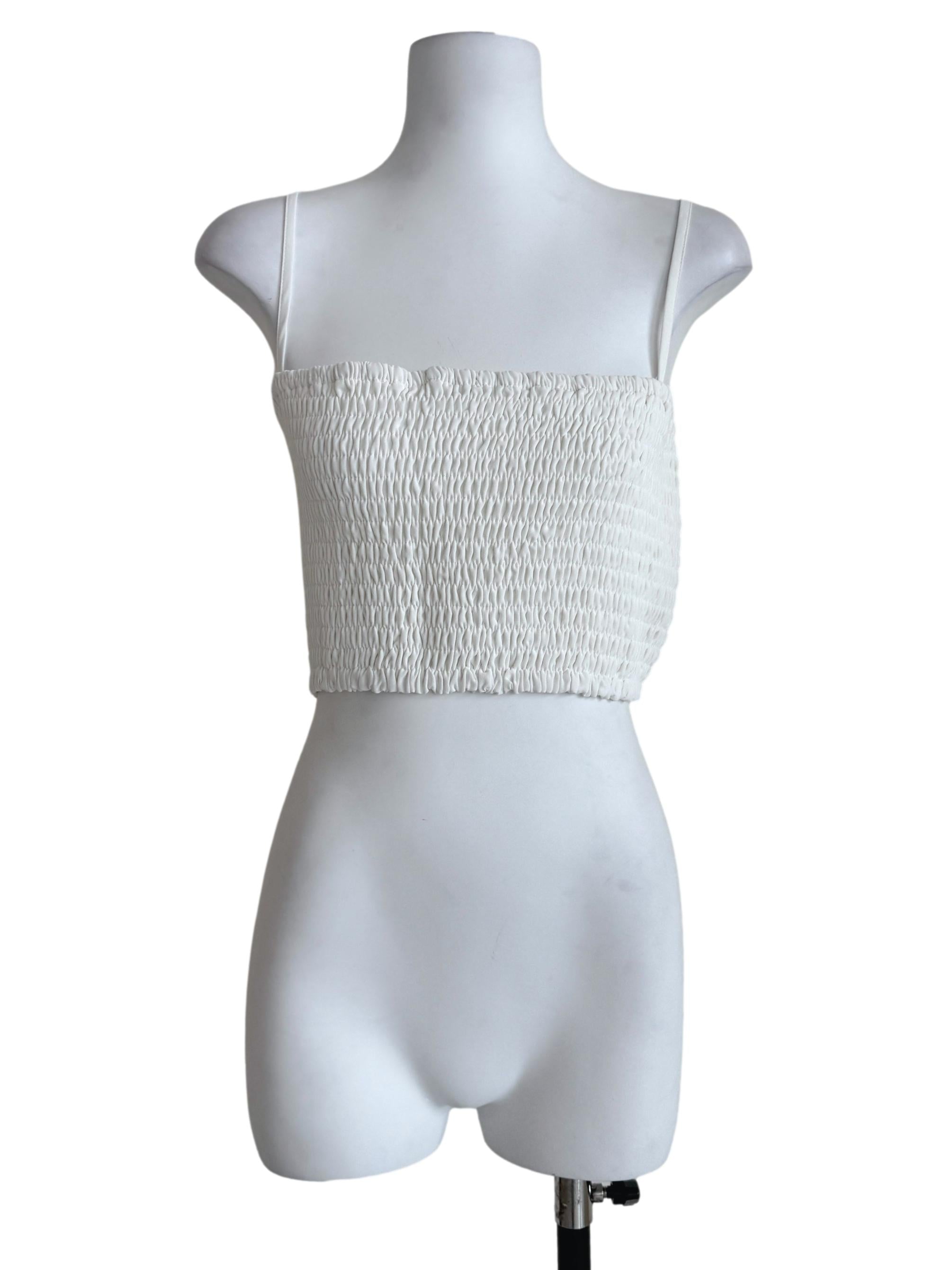 White Kaci Smocked Crop Top