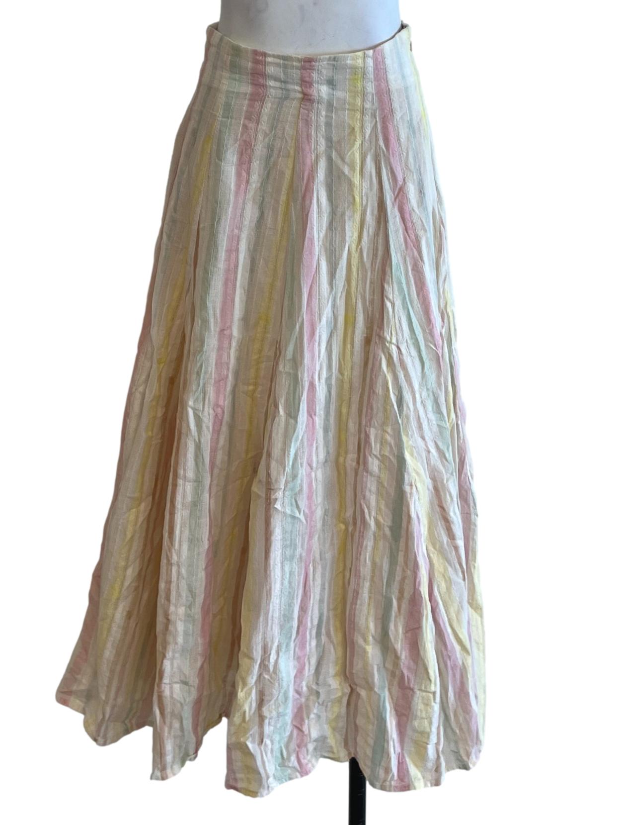 Cream Awning Stripe A-Line Skirt