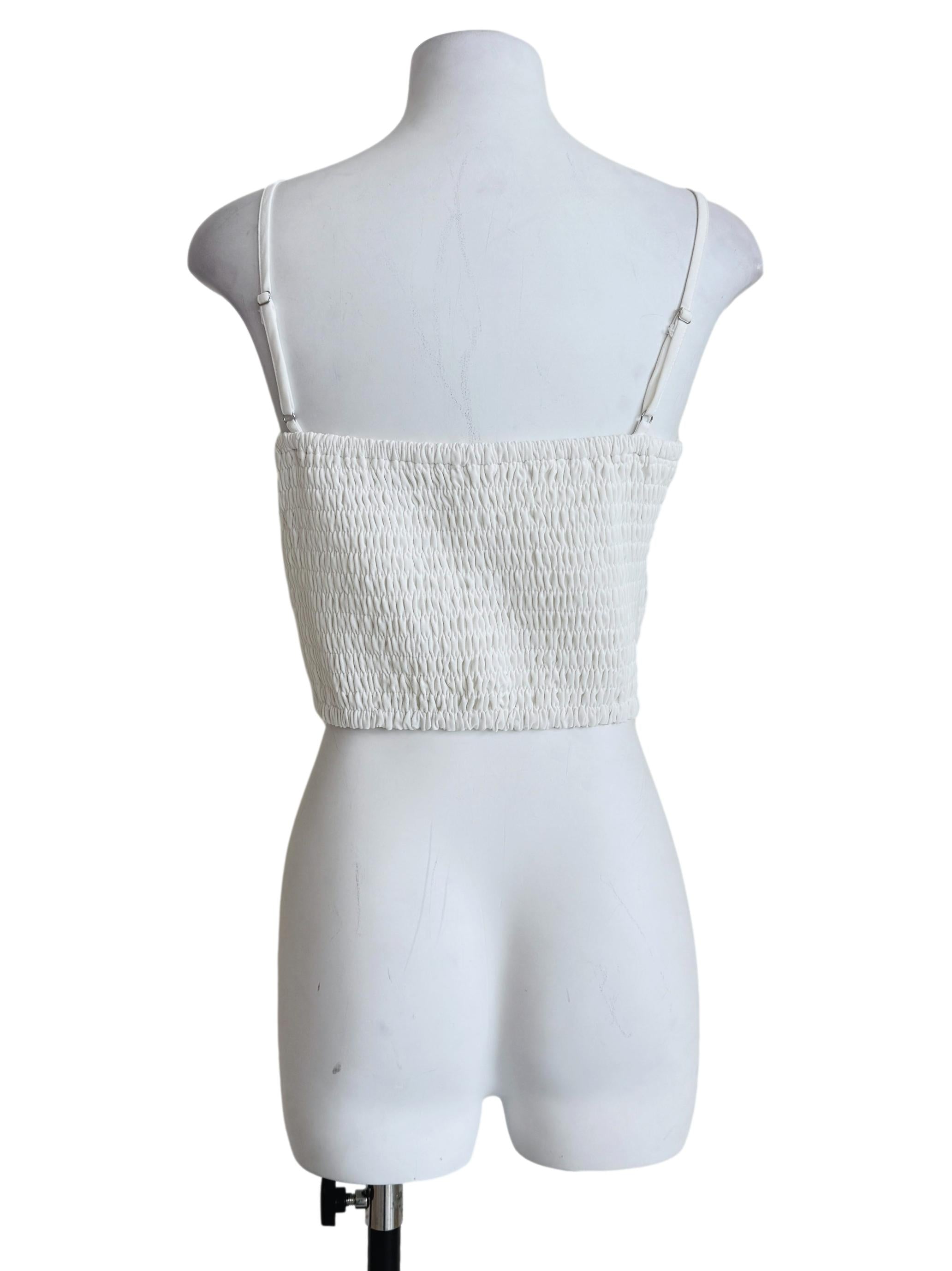 White Kaci Smocked Crop Top