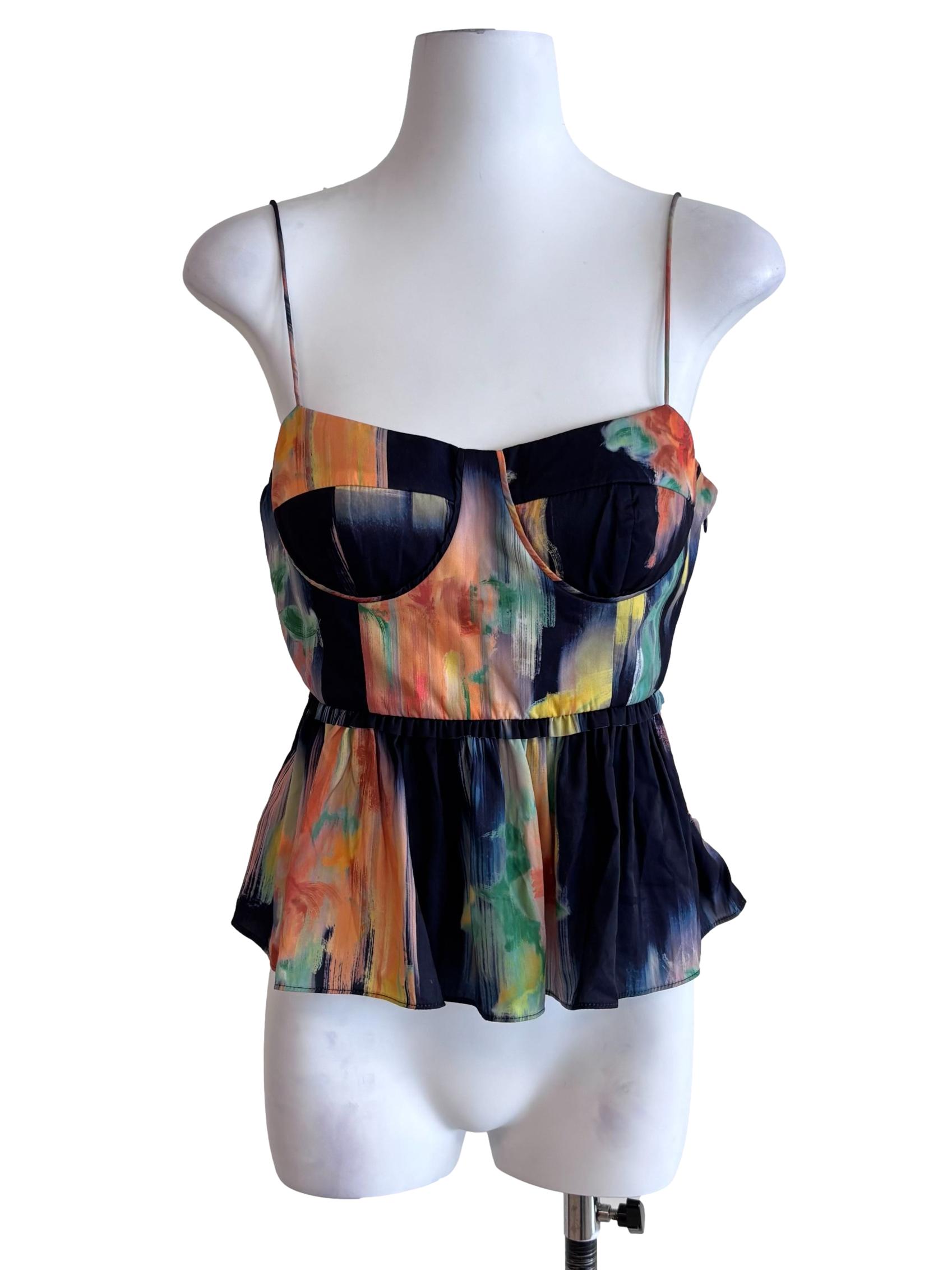 Navy Blue Prints Peplum Camisole Top