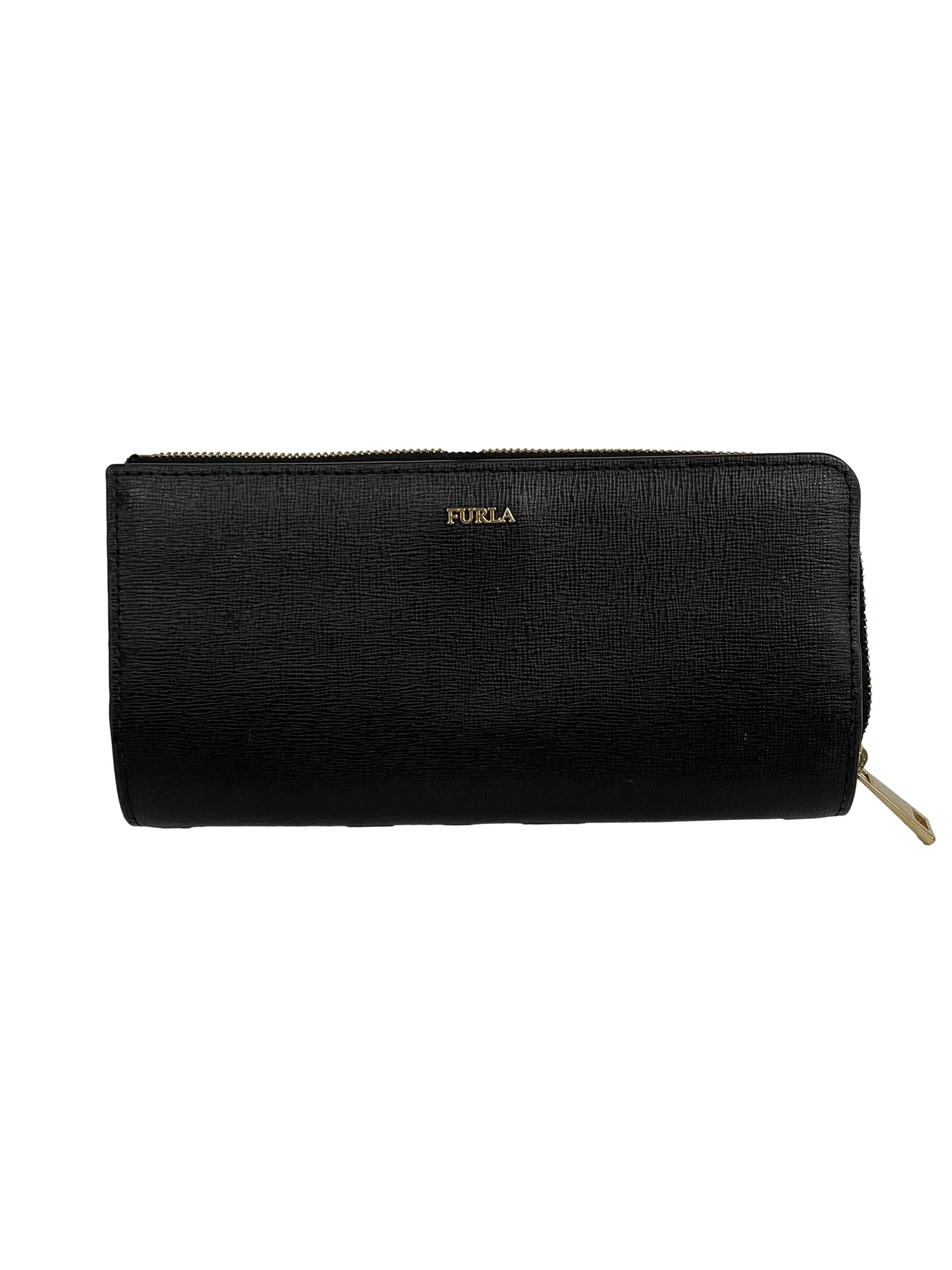 Black Leather Zip Long Wallet CSN