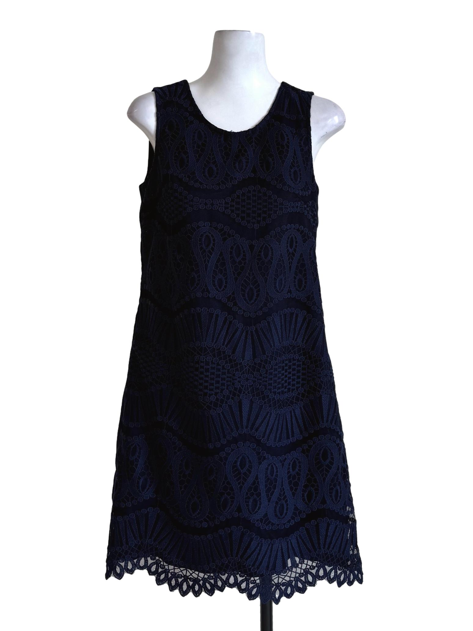 Navy Blue Lace Shift Dress