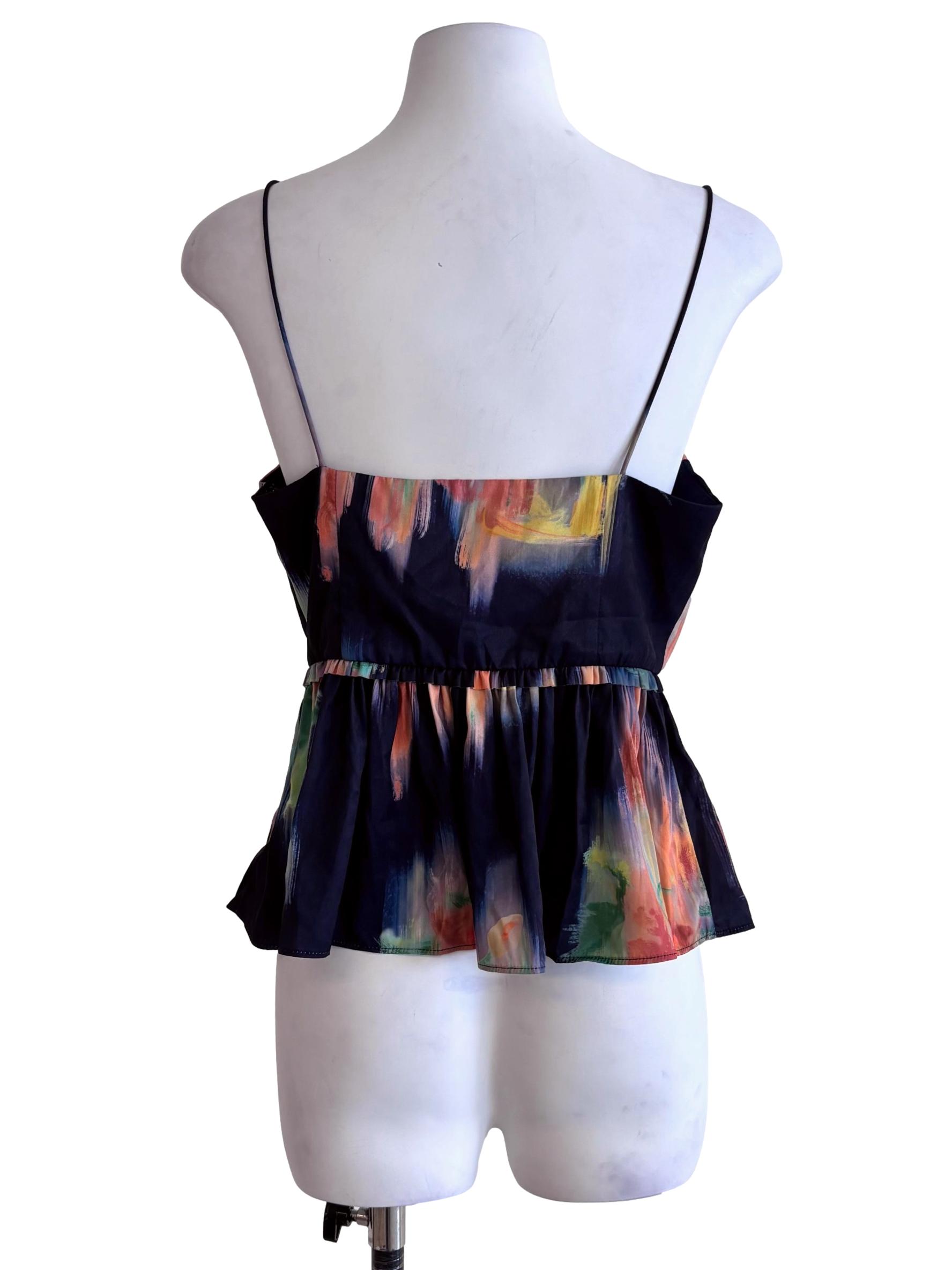 Navy Blue Prints Peplum Camisole Top