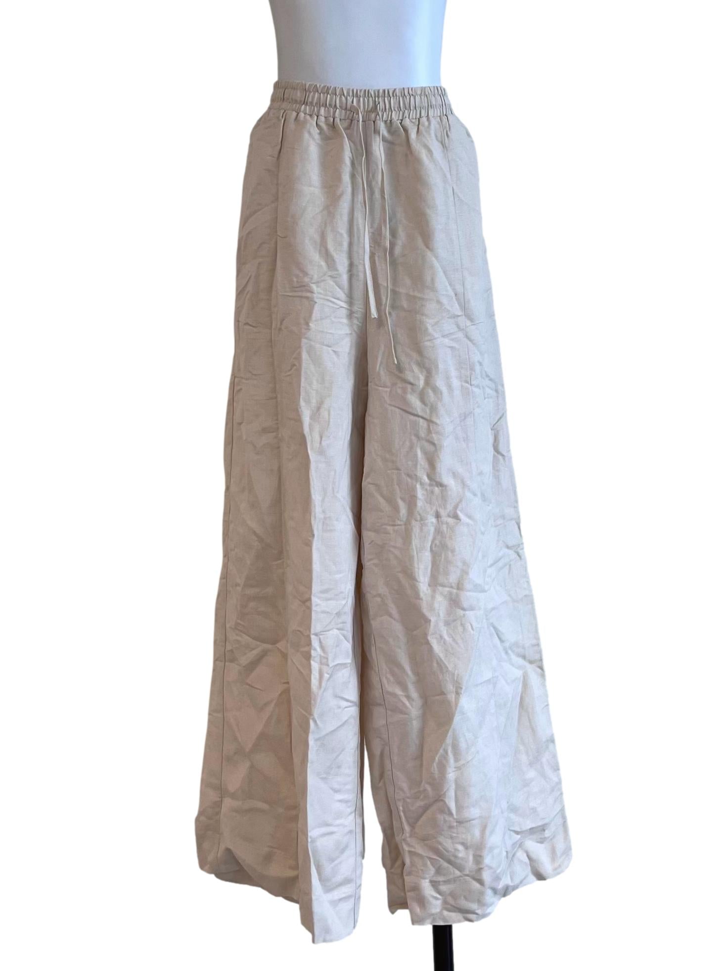 Cream Relaxed Full-Length Linen Pants OSN