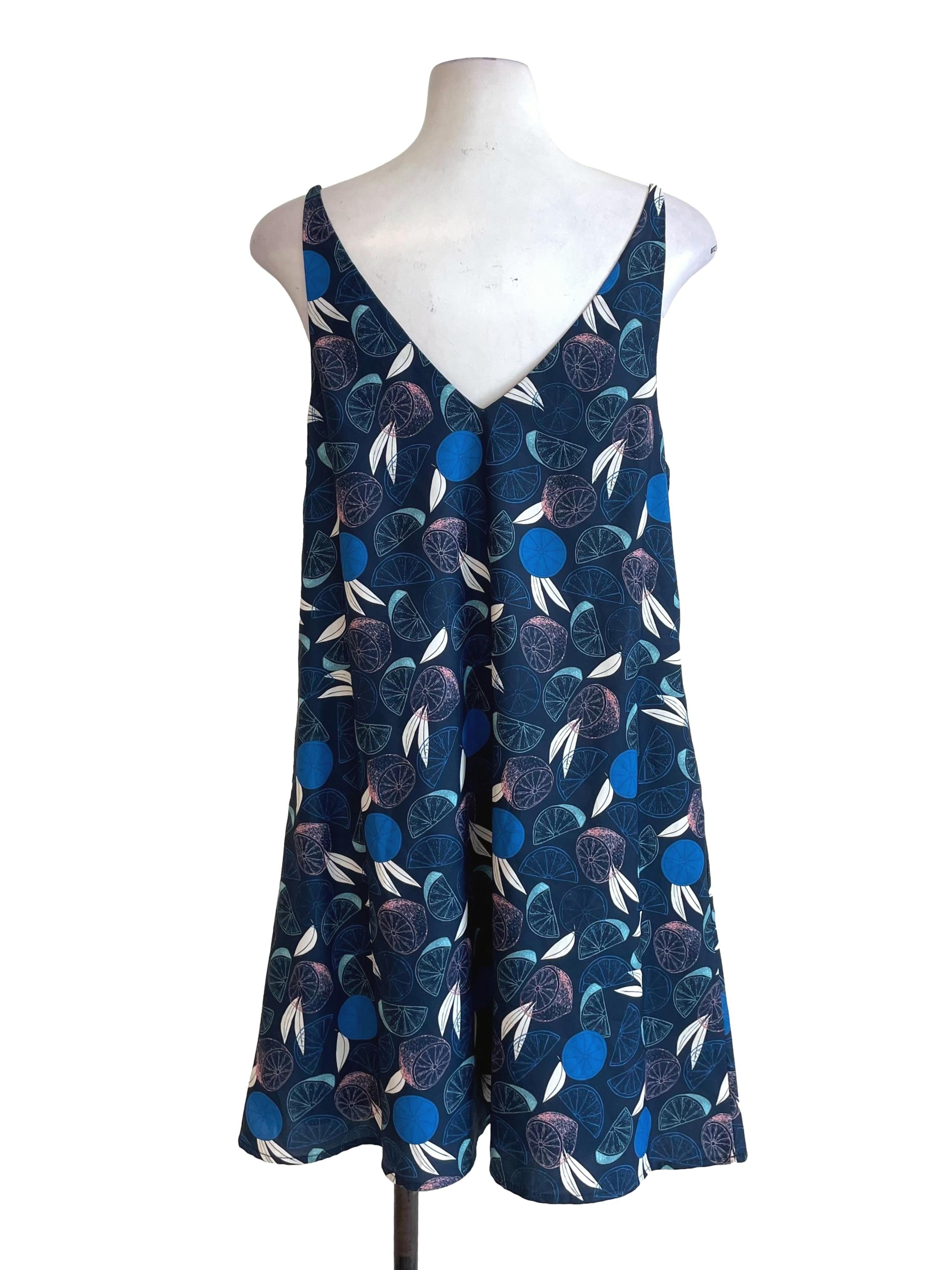 Navy Citrus Print A-Line Dress LB
