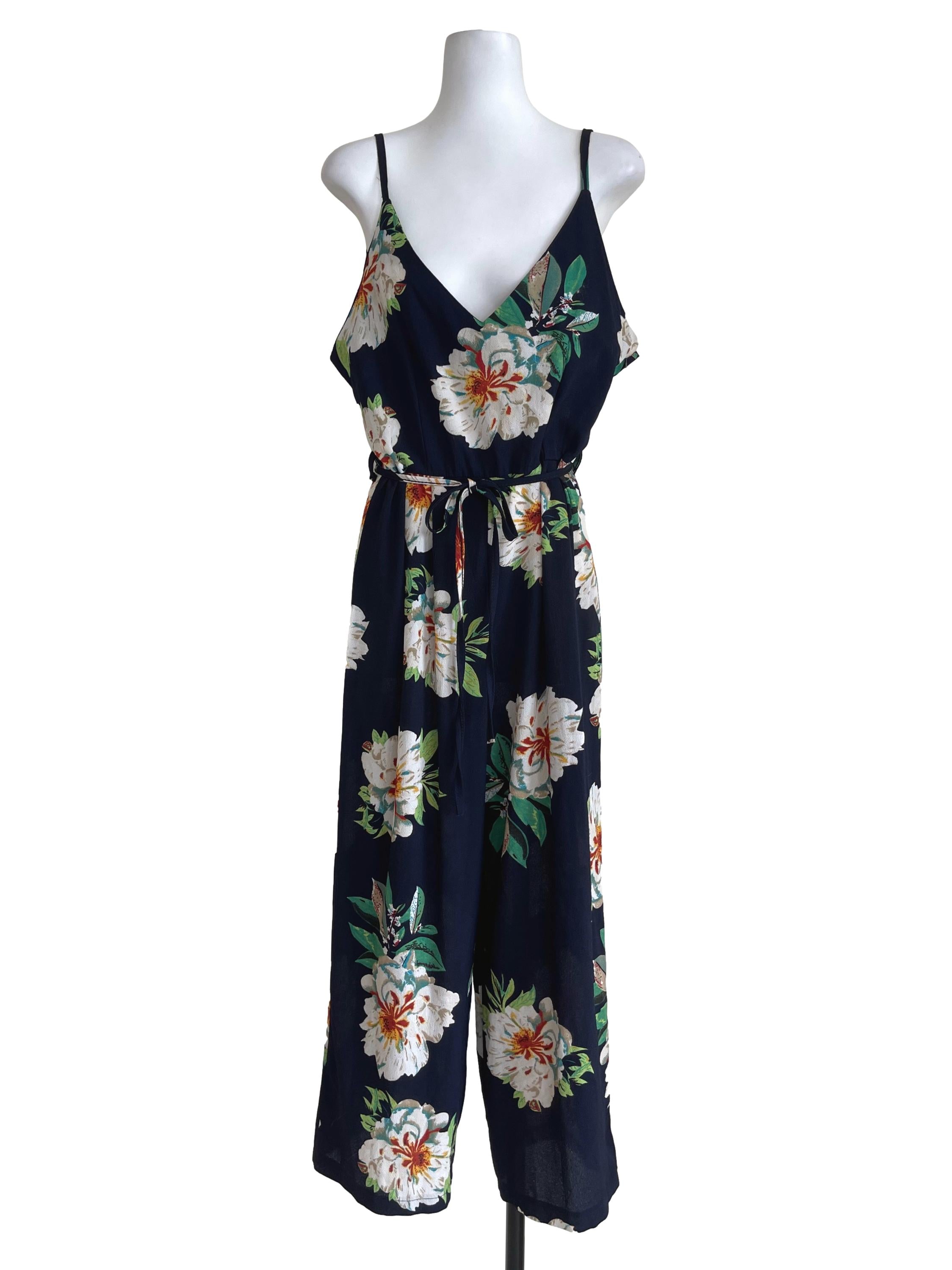 Blue Black Floral Overalls
