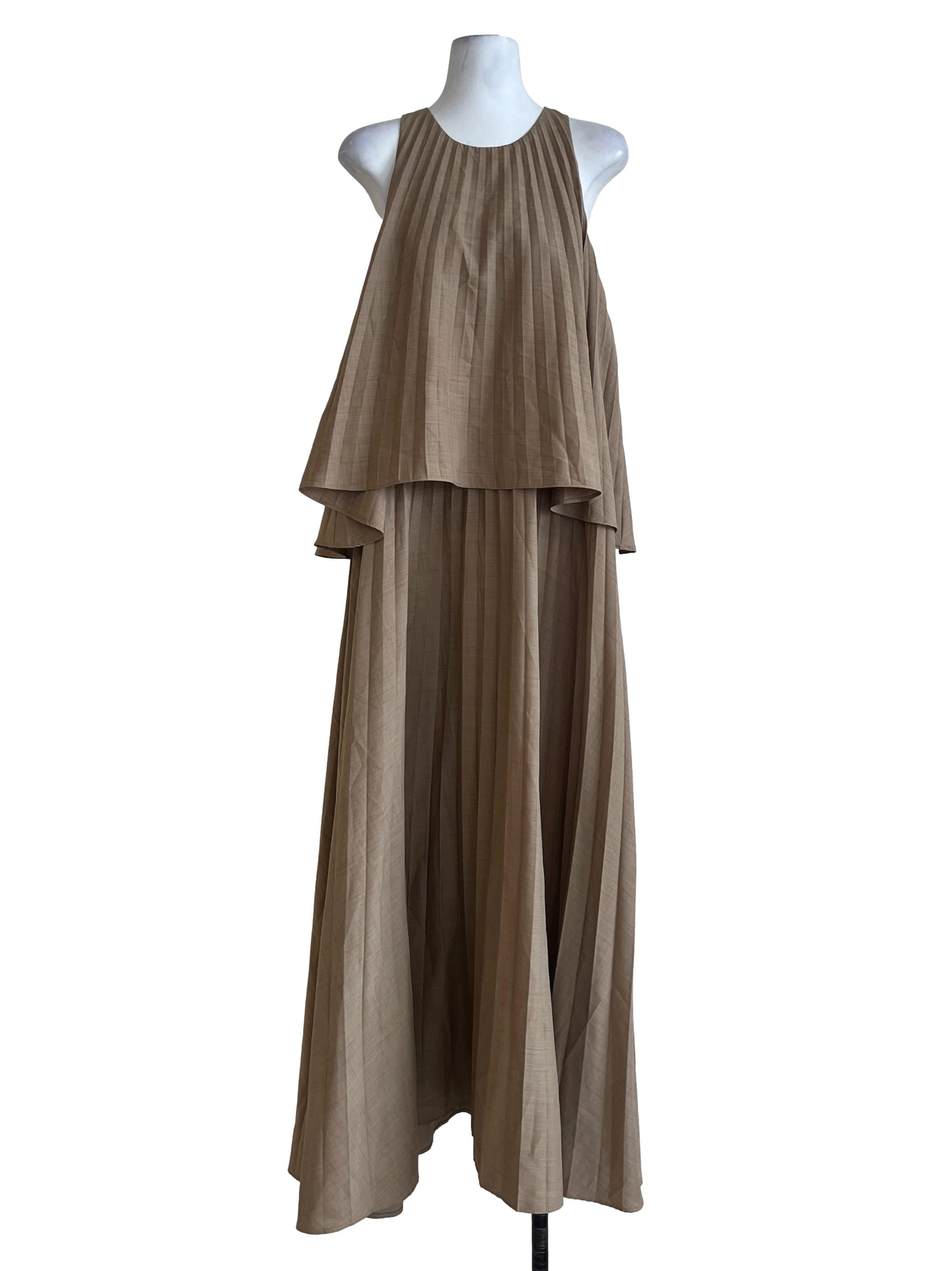 Tortilla Brown Halter Pleated Maxi Dress