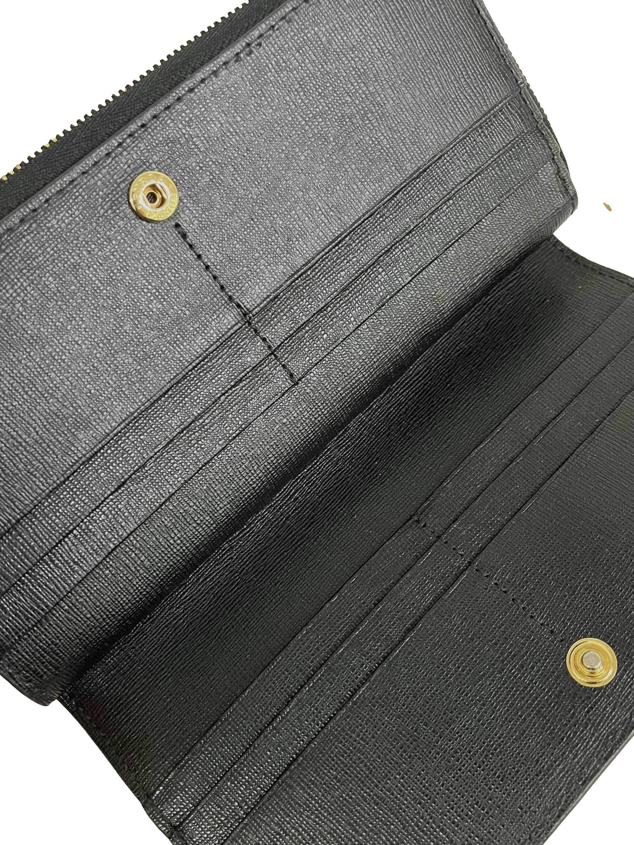 Black Leather Zip Long Wallet CSN