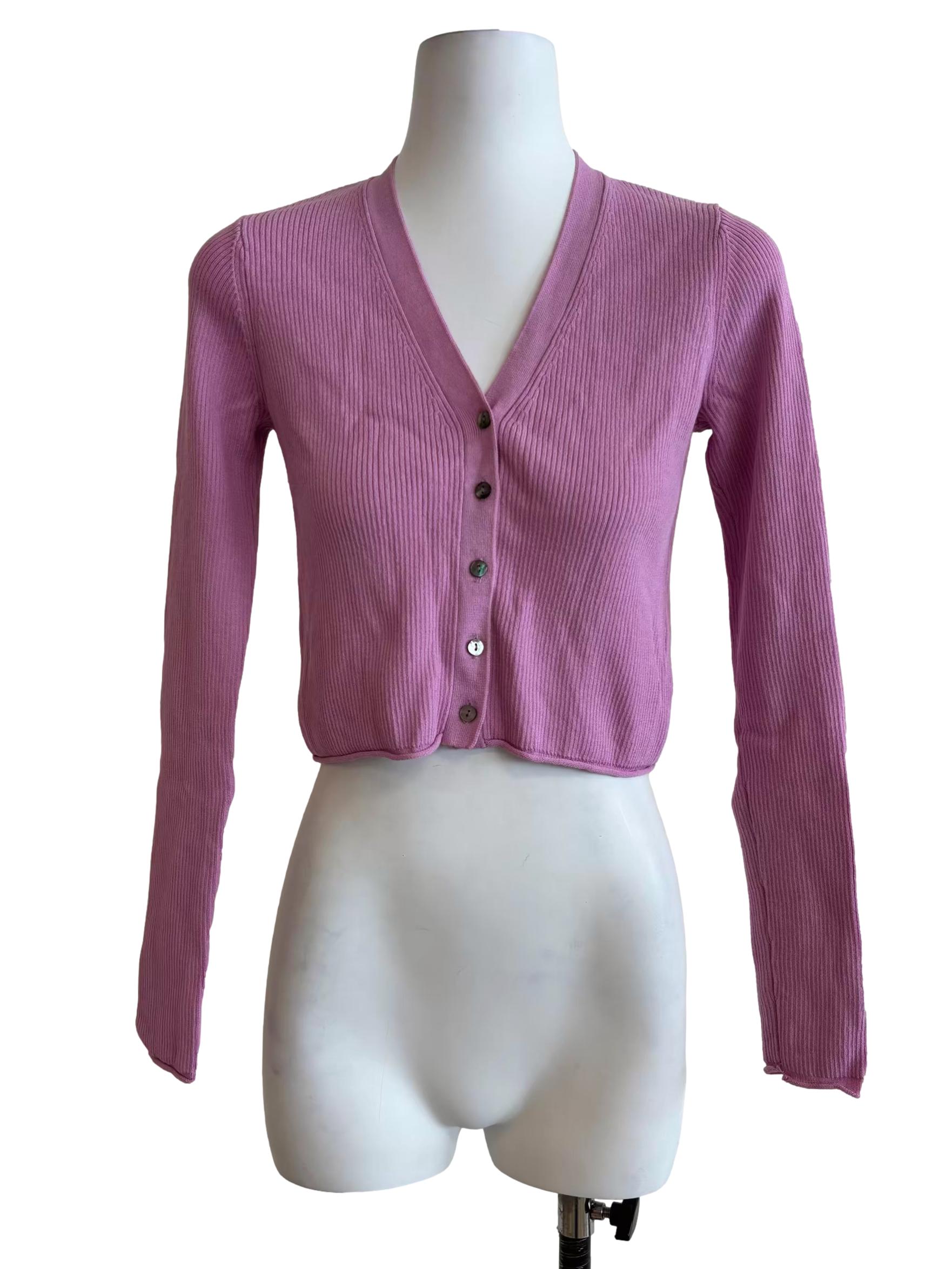 Magenta Pink Ribbed Cardigan