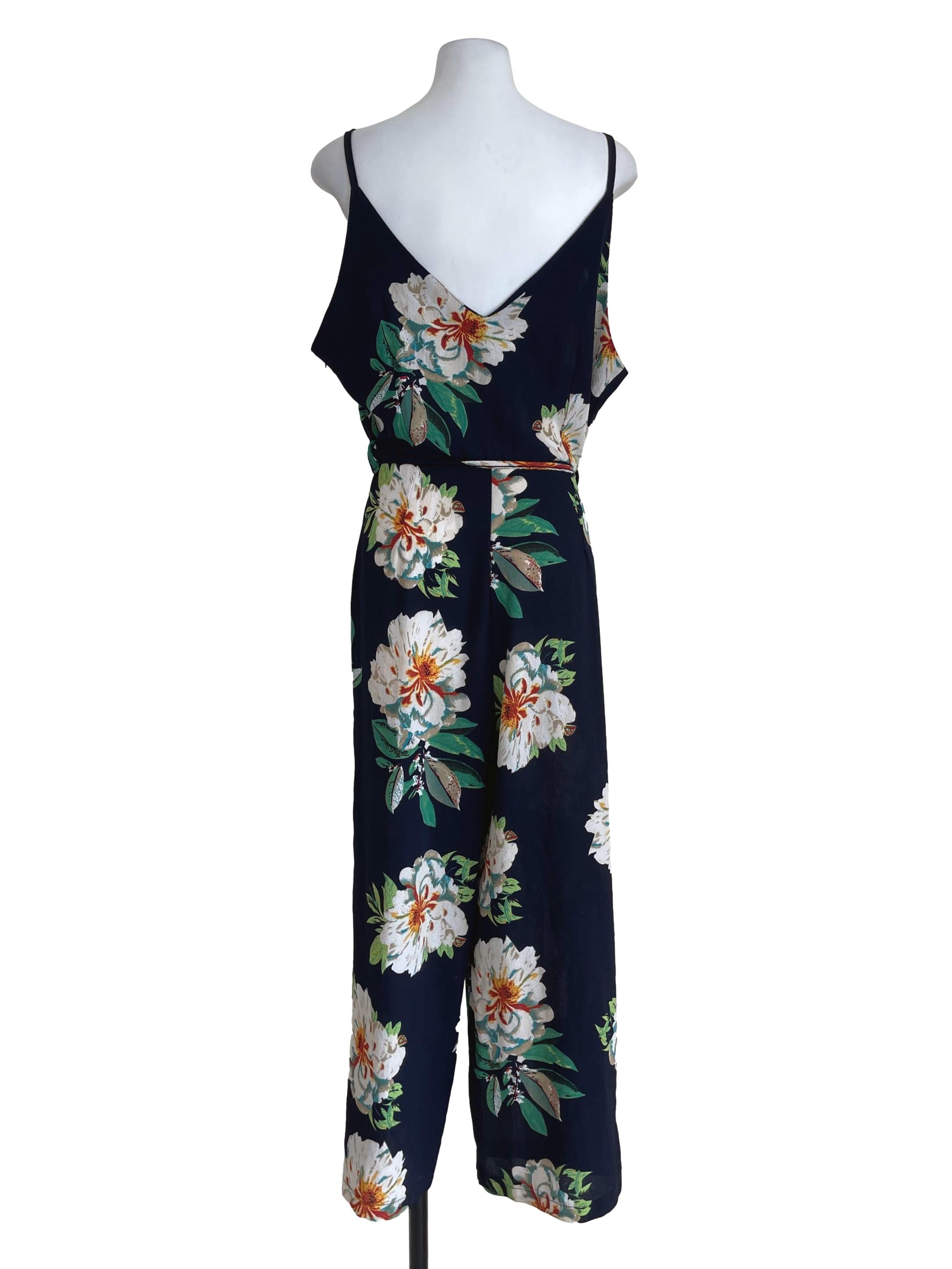 Blue Black Floral Overalls