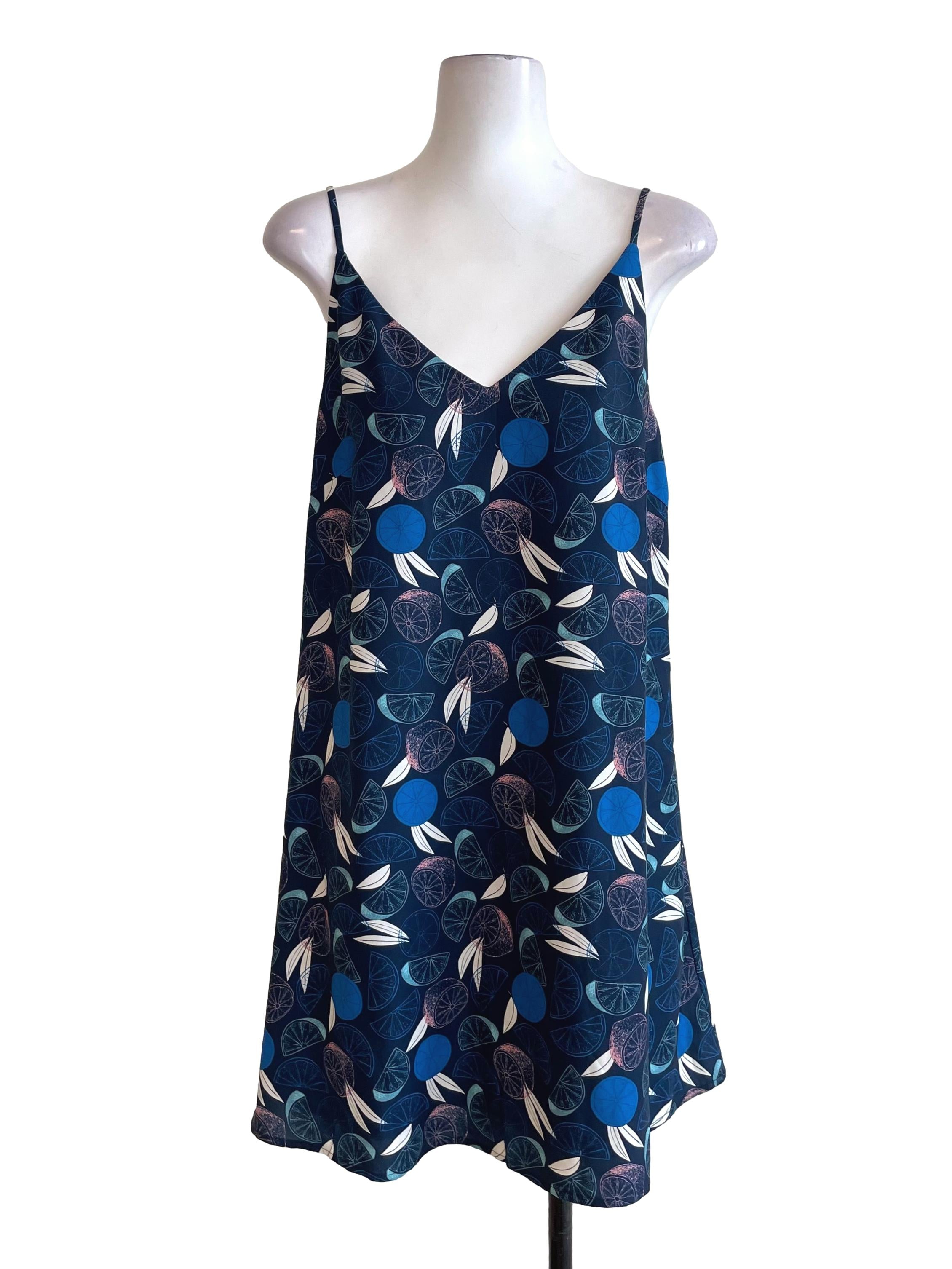 Navy Citrus Print A-Line Dress LB
