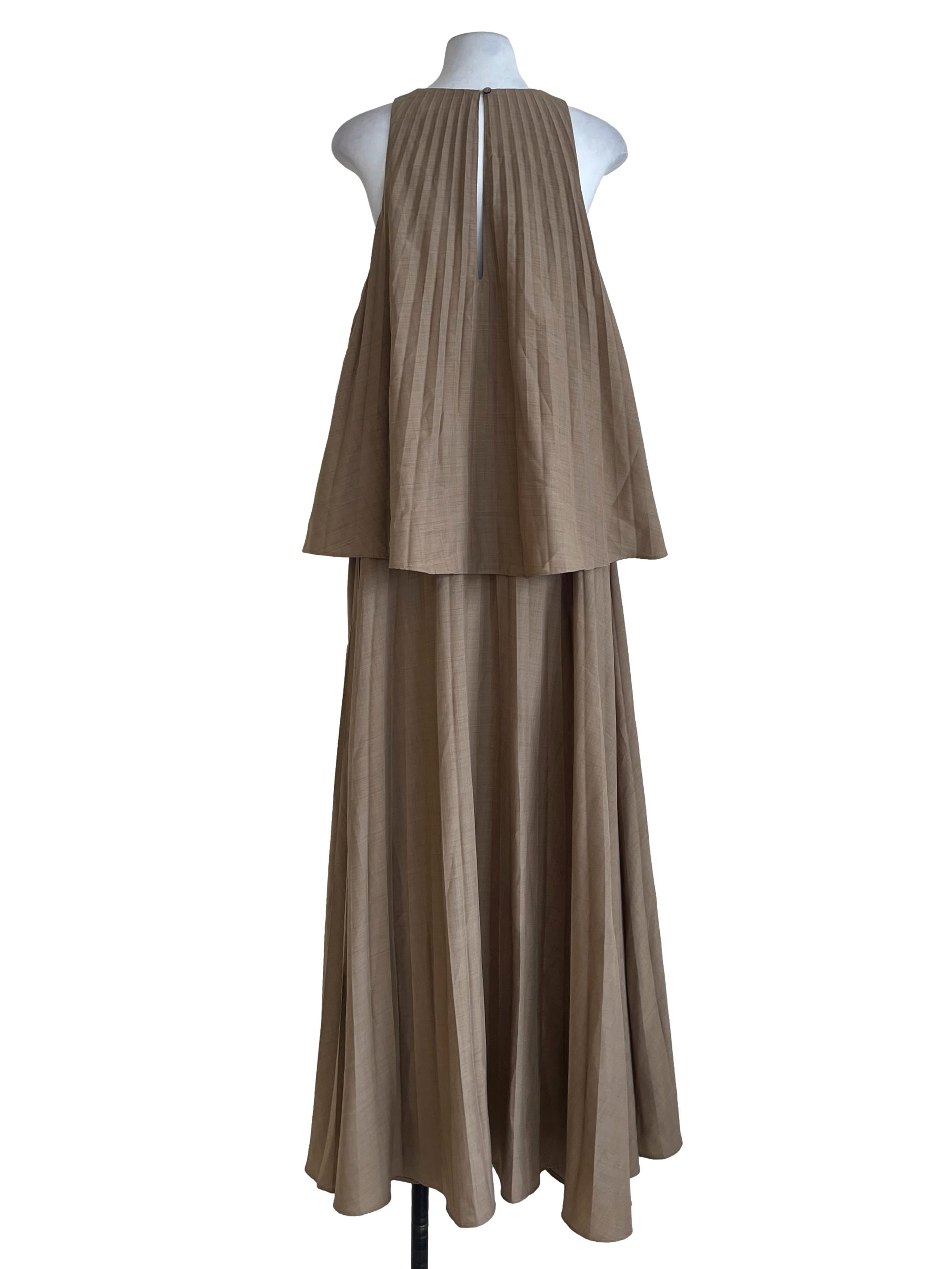Tortilla Brown Halter Pleated Maxi Dress