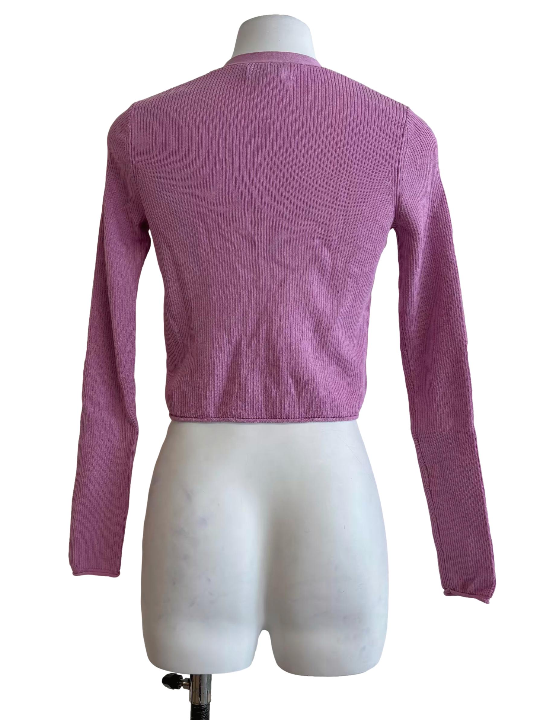 Magenta Pink Ribbed Cardigan
