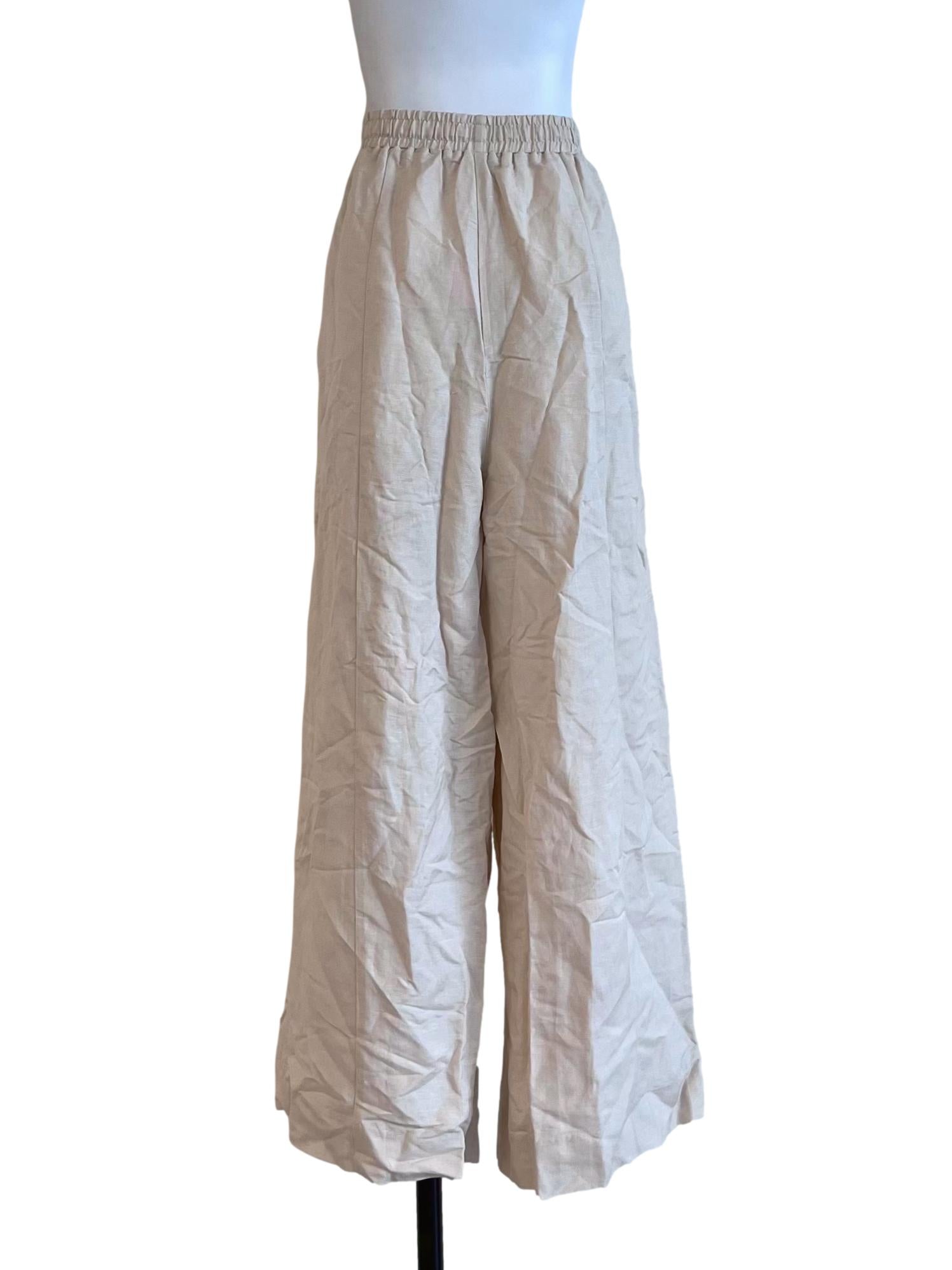 Cream Relaxed Full-Length Linen Pants OSN