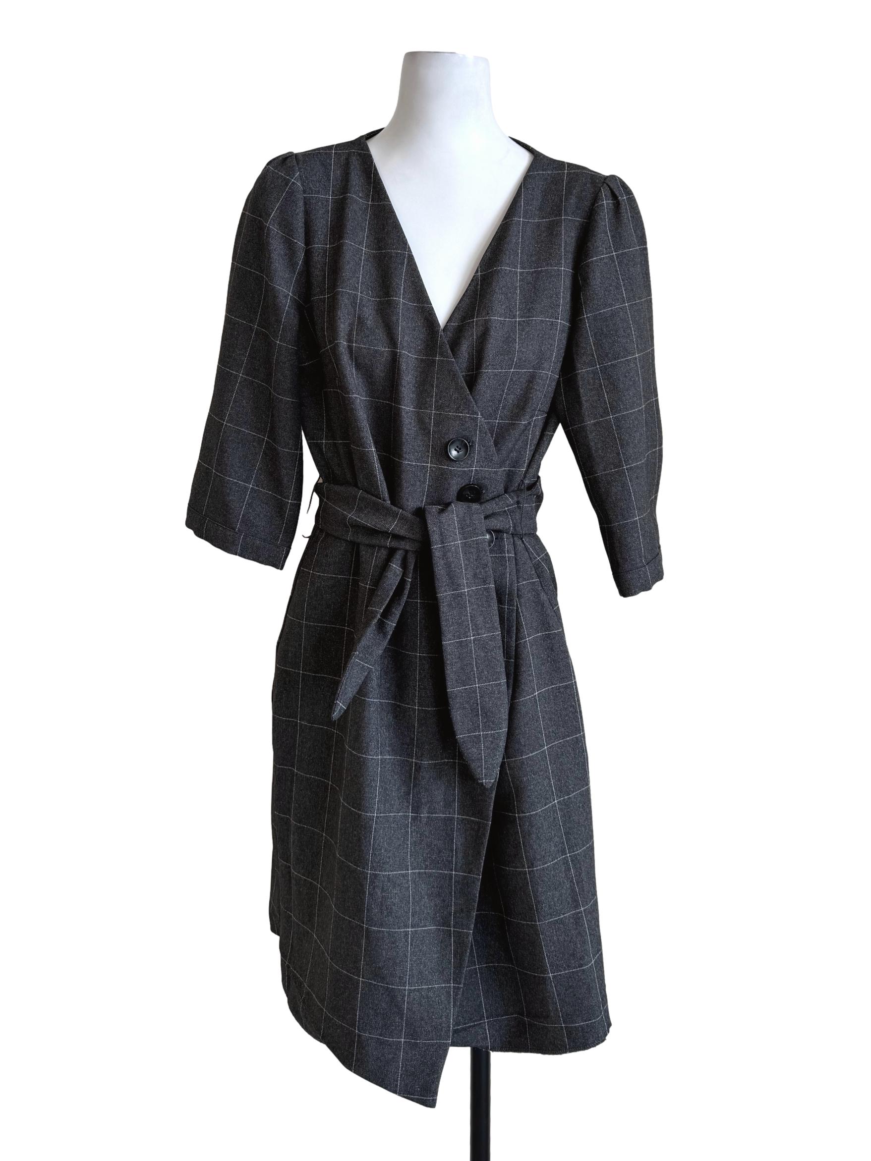 Stone Grey Checkered Deep Neck Dress