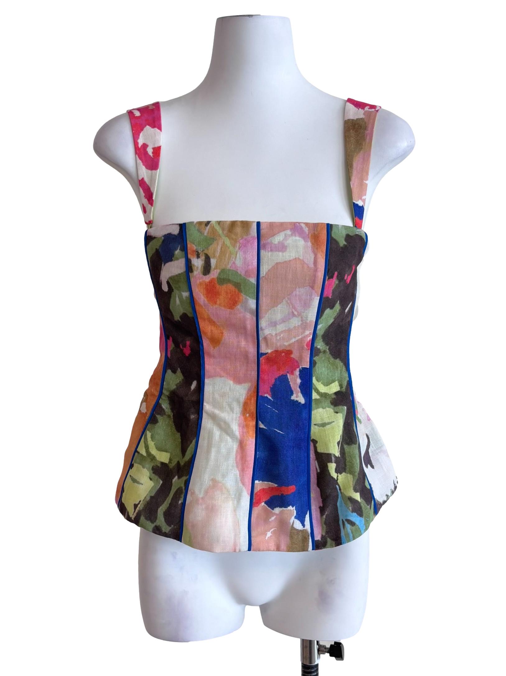 Multicolor Prints Panelled Peplum Top