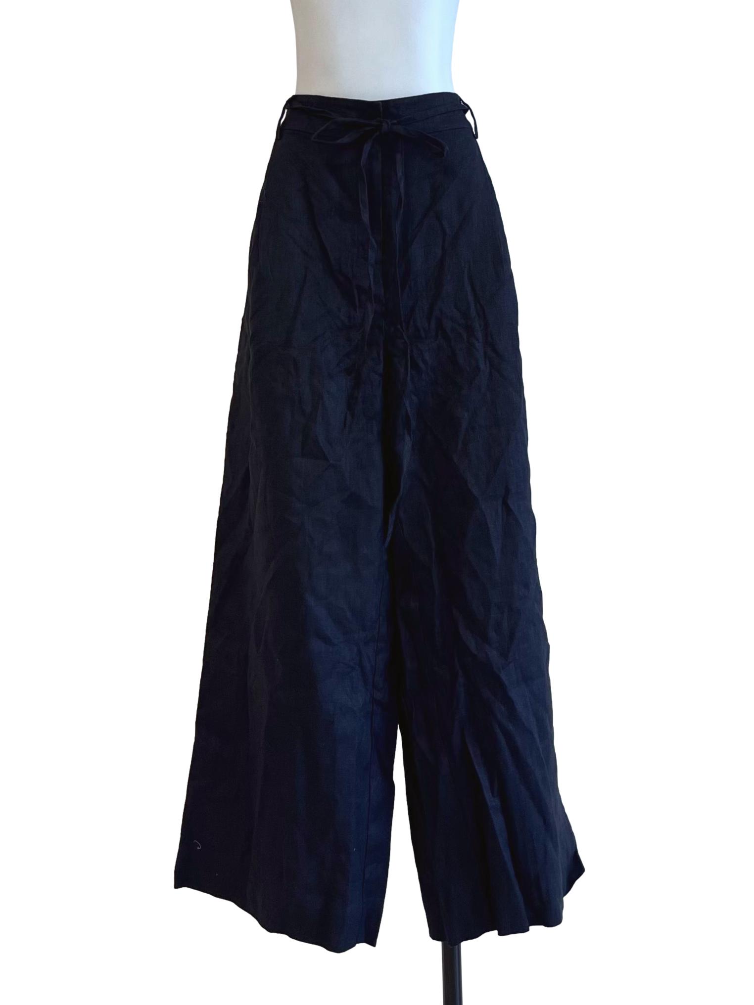 Navy Linen Belted Pants OSN