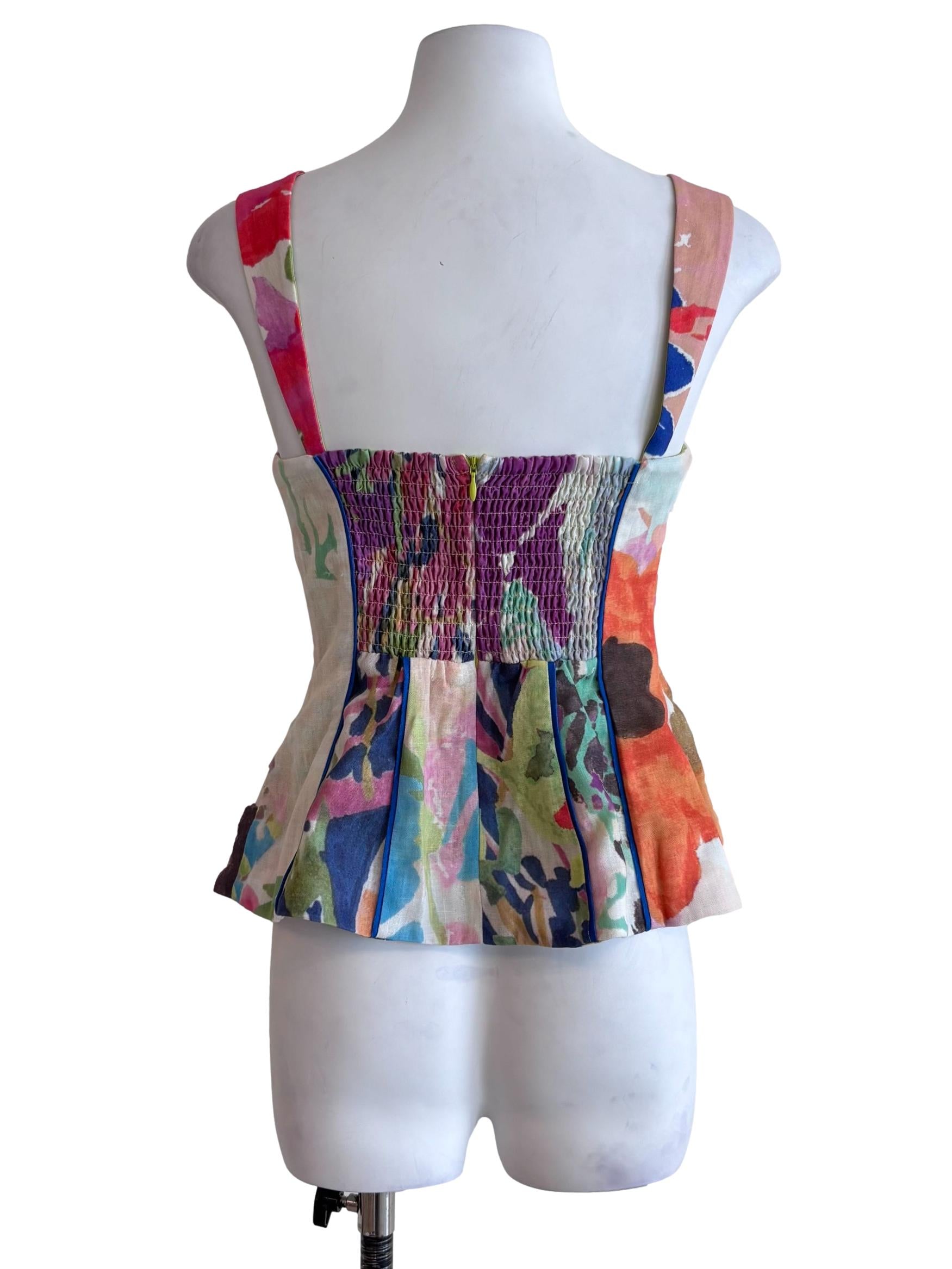 Multicolor Prints Panelled Peplum Top