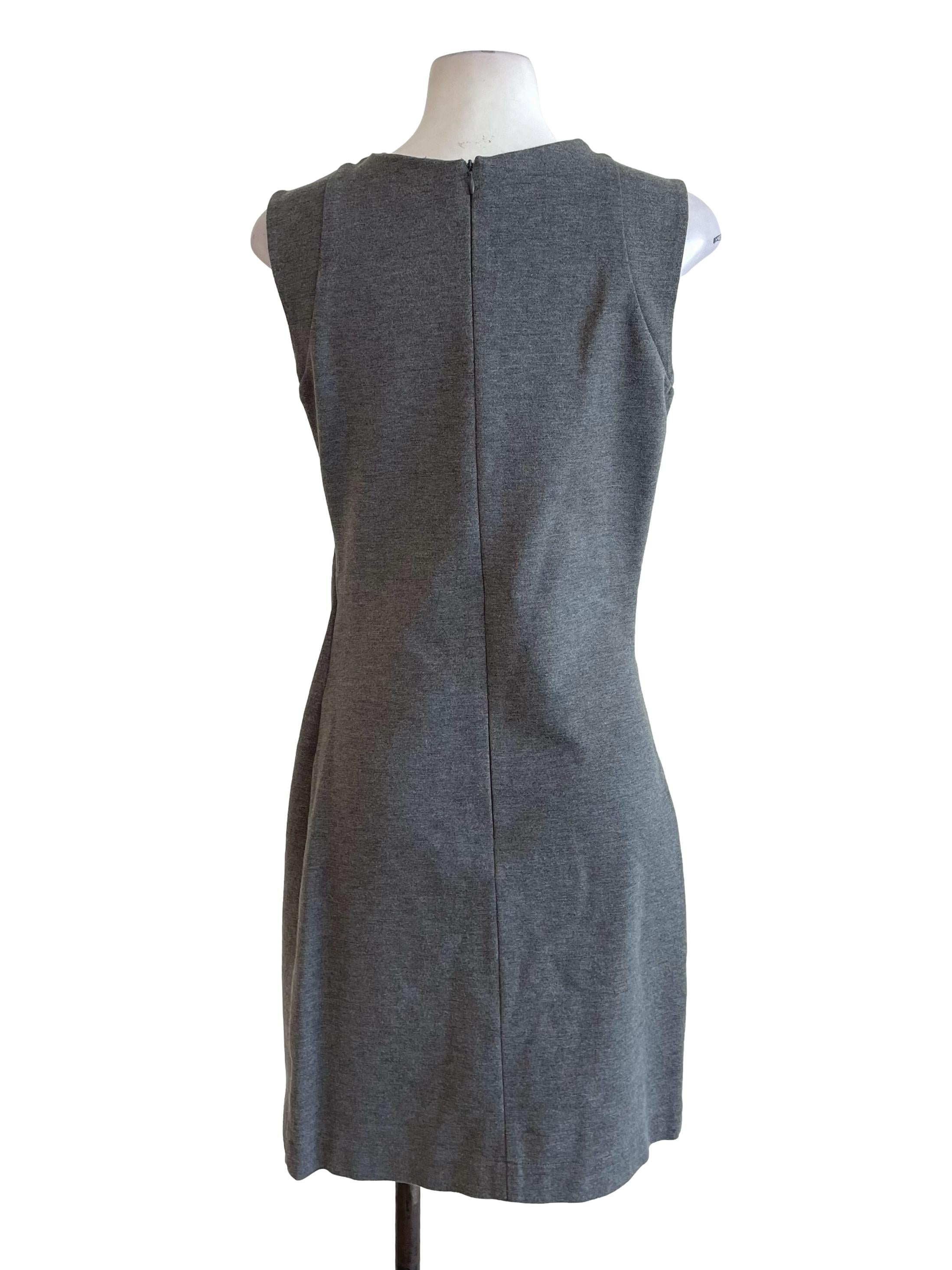Grey Draped V Neck Dress