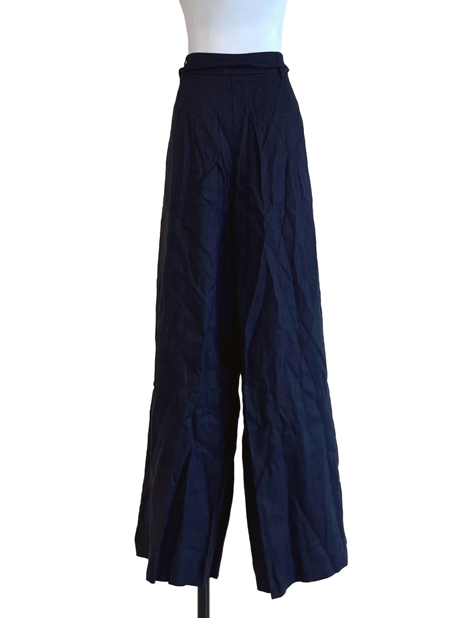 Navy Linen Belted Pants OSN