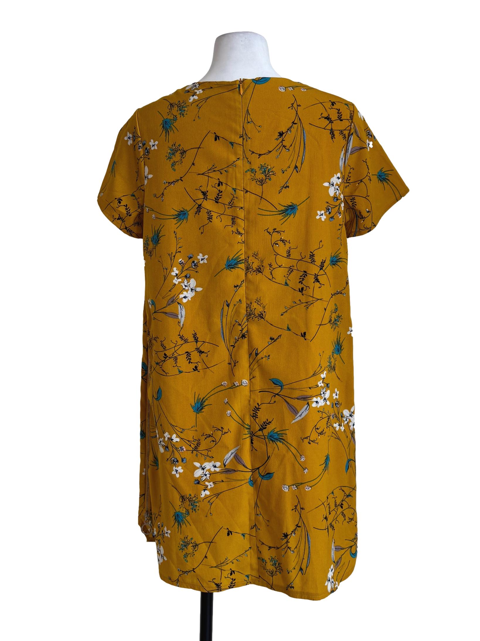 Mustard Printed Short Sleeve Dress
