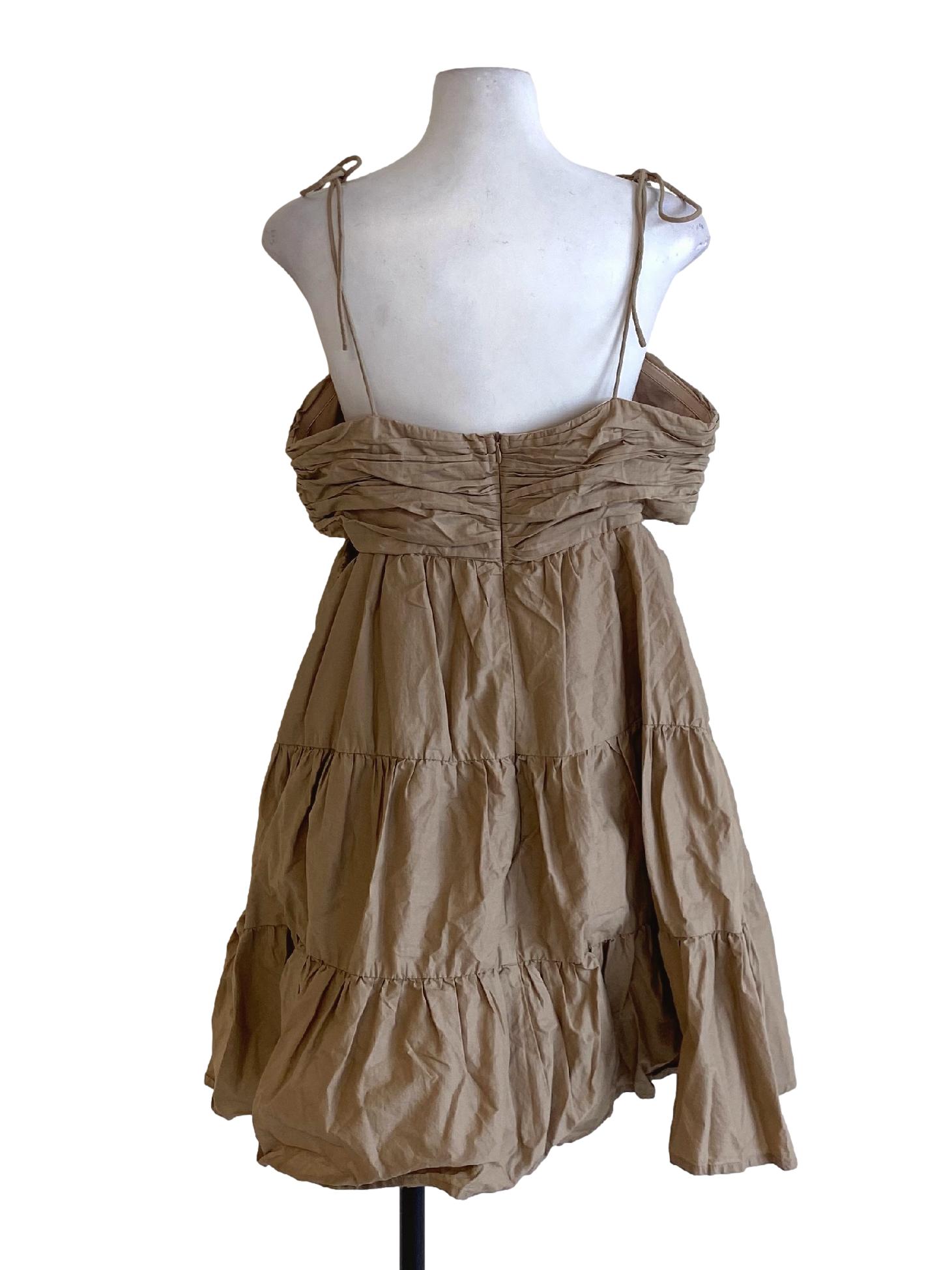 Cedar Brown Tie Strap Tiered A-Line Dress