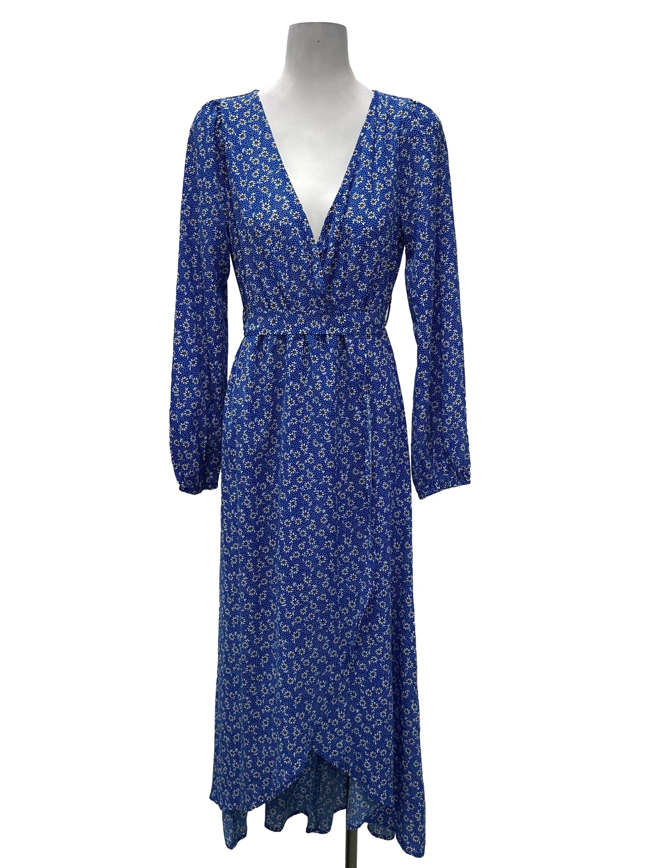 Blue Floral V Dress