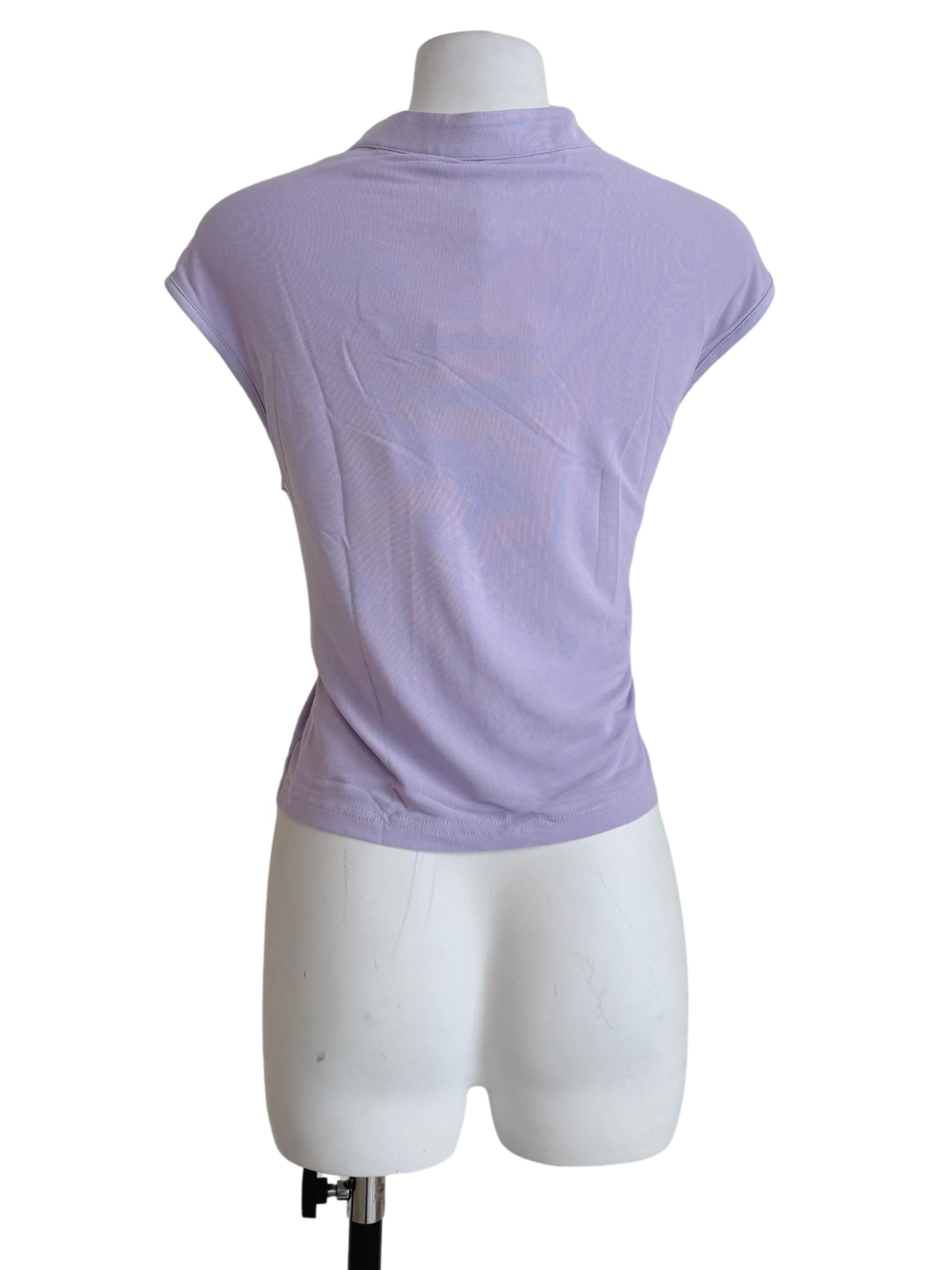 Purple Daniah Mandarin Collar Mesh Top