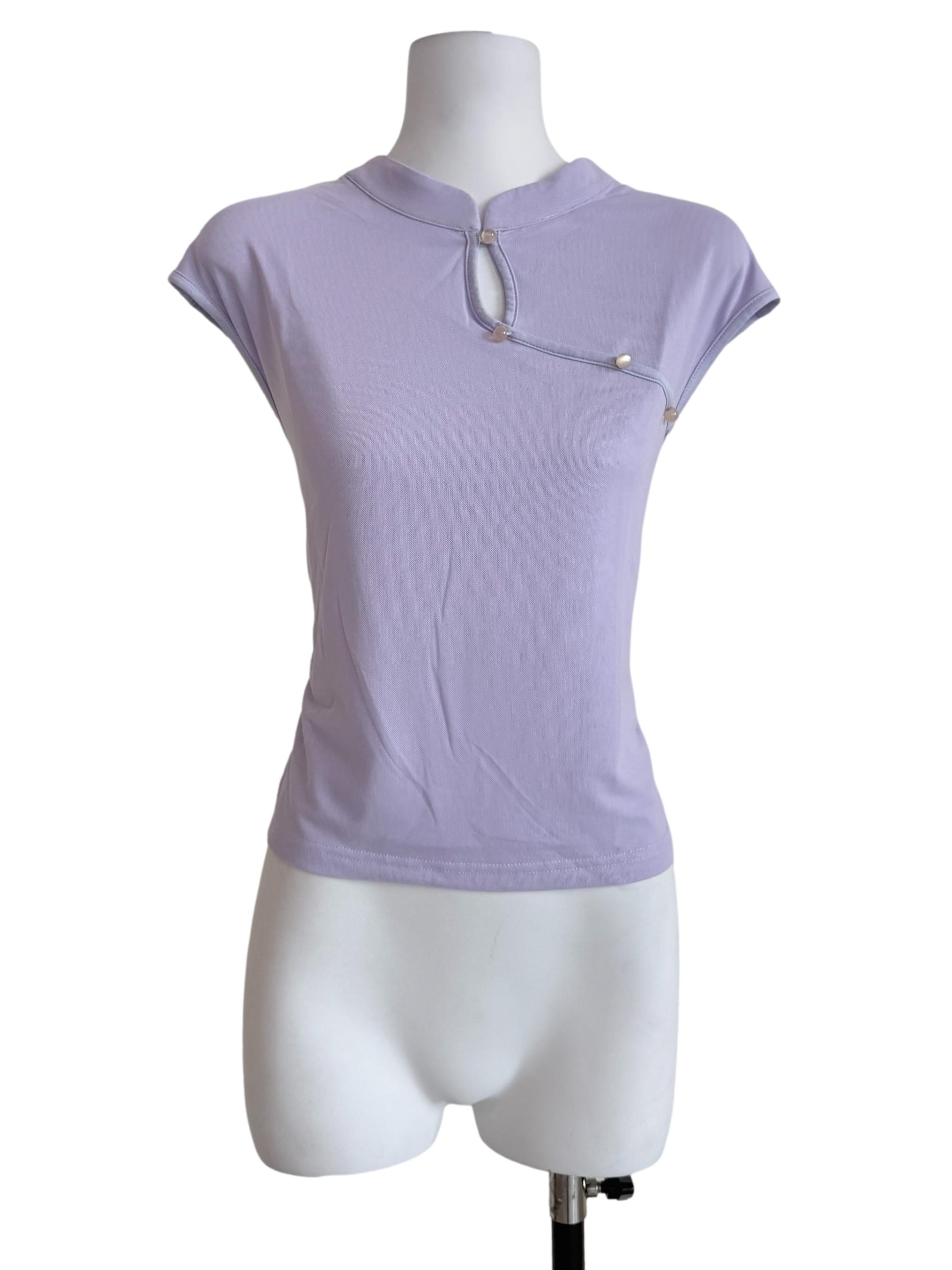 Purple Daniah Mandarin Collar Mesh Top