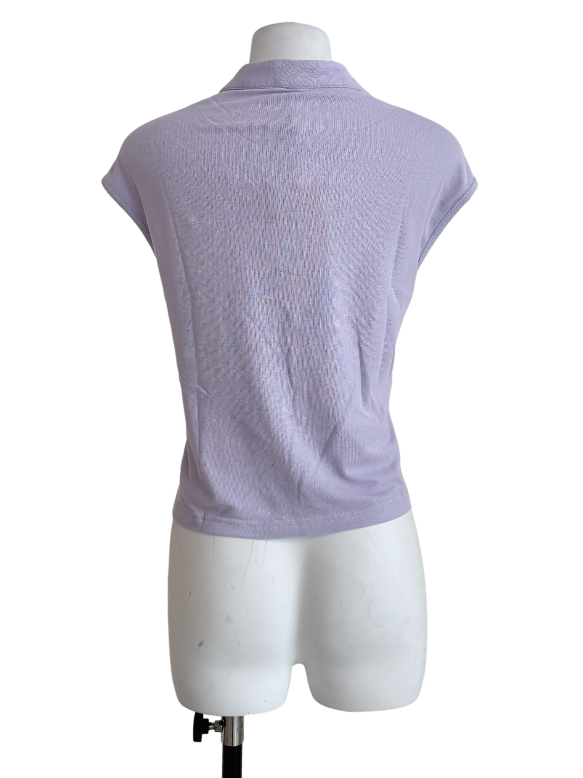 Purple Daniah Mandarin Collar Mesh Top