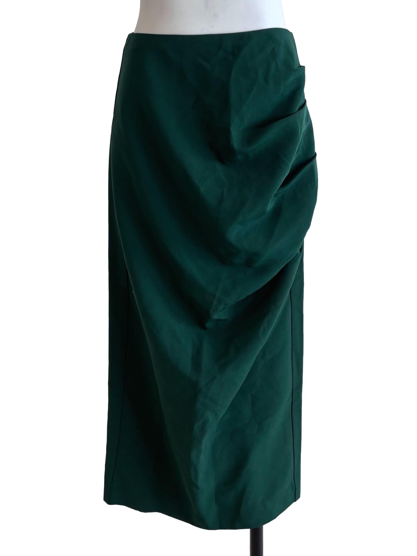 Emerald Green Drape Midi Skirt