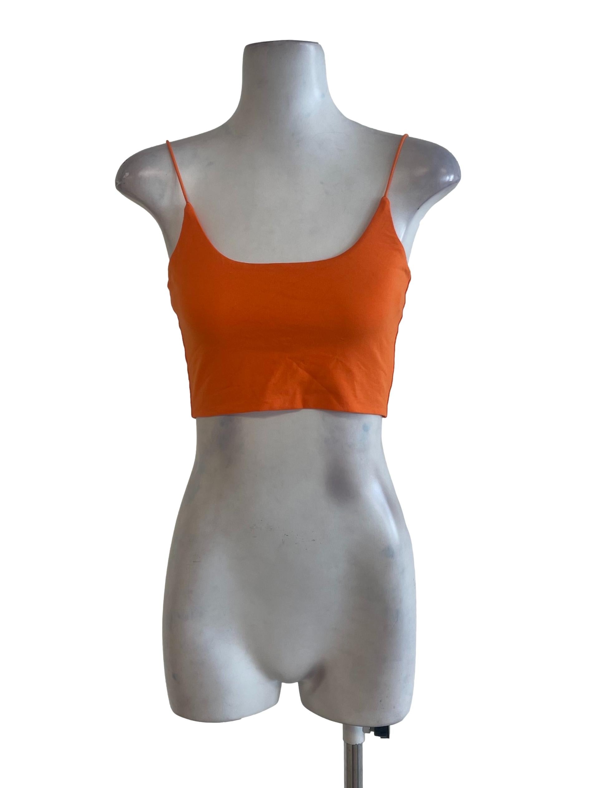 Orange Spaghetti Strap Wide U Neck Crop Top