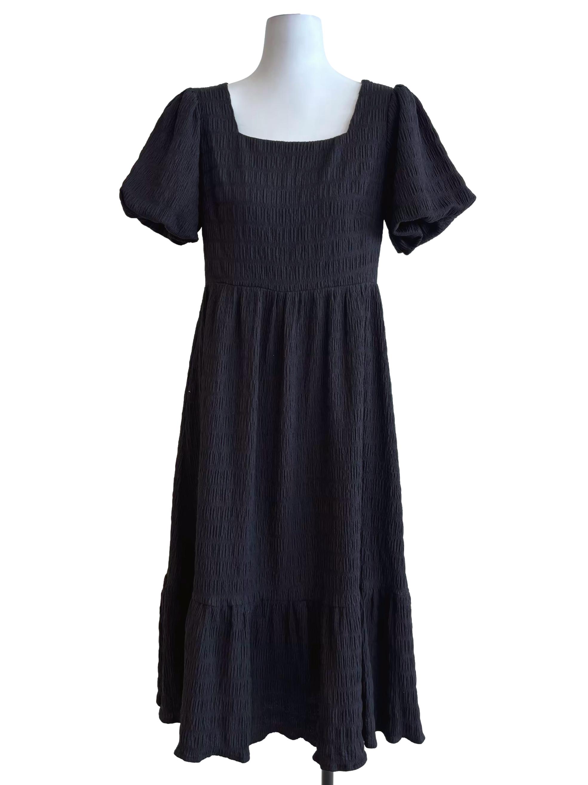 Jet Black Textured Dress