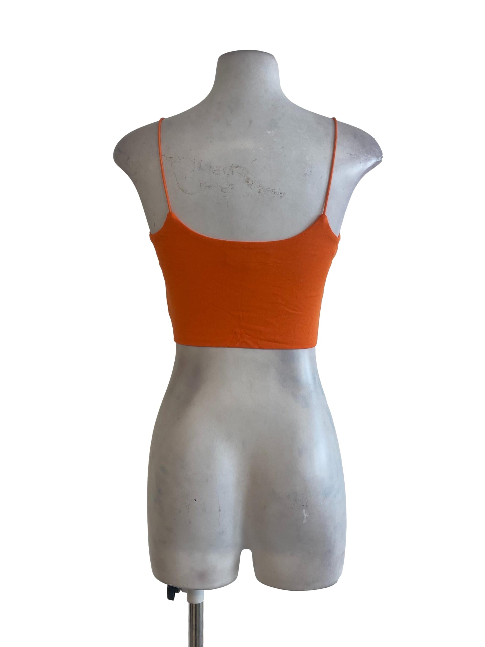 Orange Spaghetti Strap Wide U Neck Crop Top