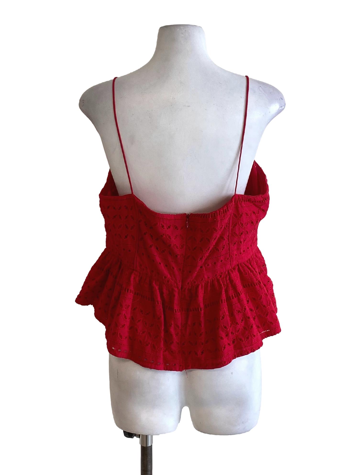 Crimson Red Spaghetti Strap Sweetheart Peplum Top
