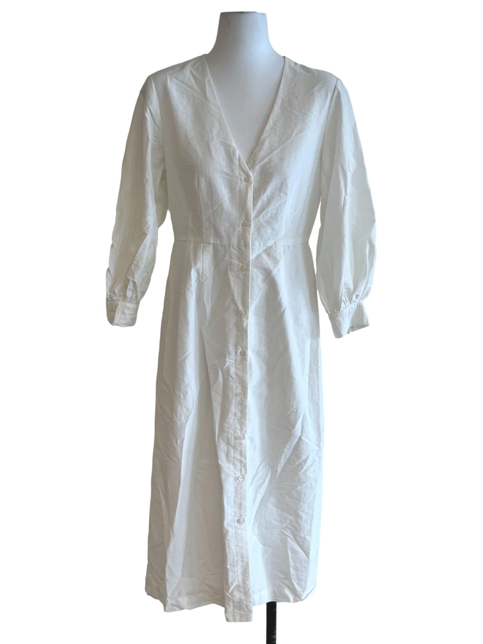 White V-Neckline Shirt Dress