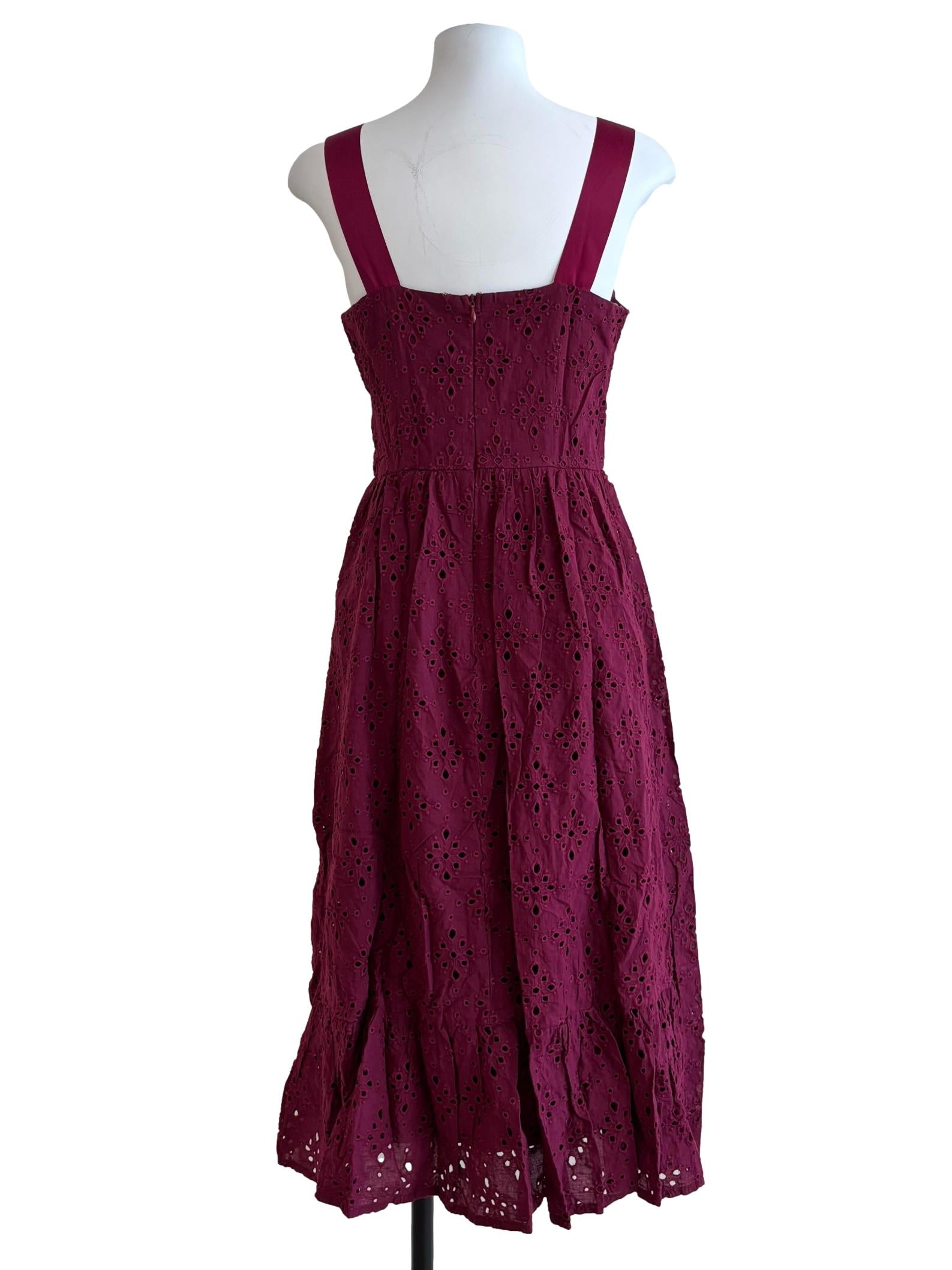 Ohvola Burgundy Sleeveless Cotton Eyelet Dress | REFASH