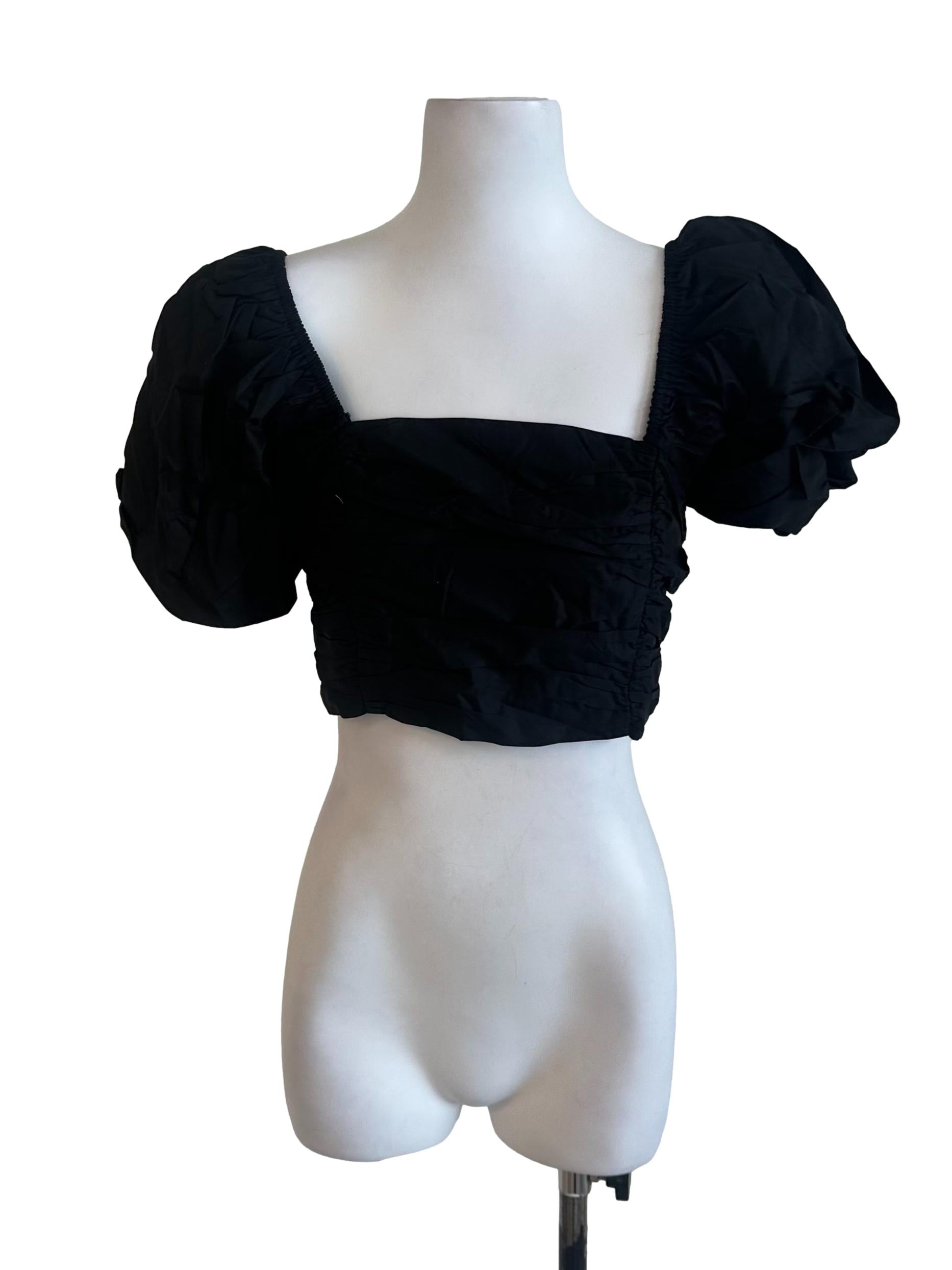 Black Plain Puff Sleeve Top