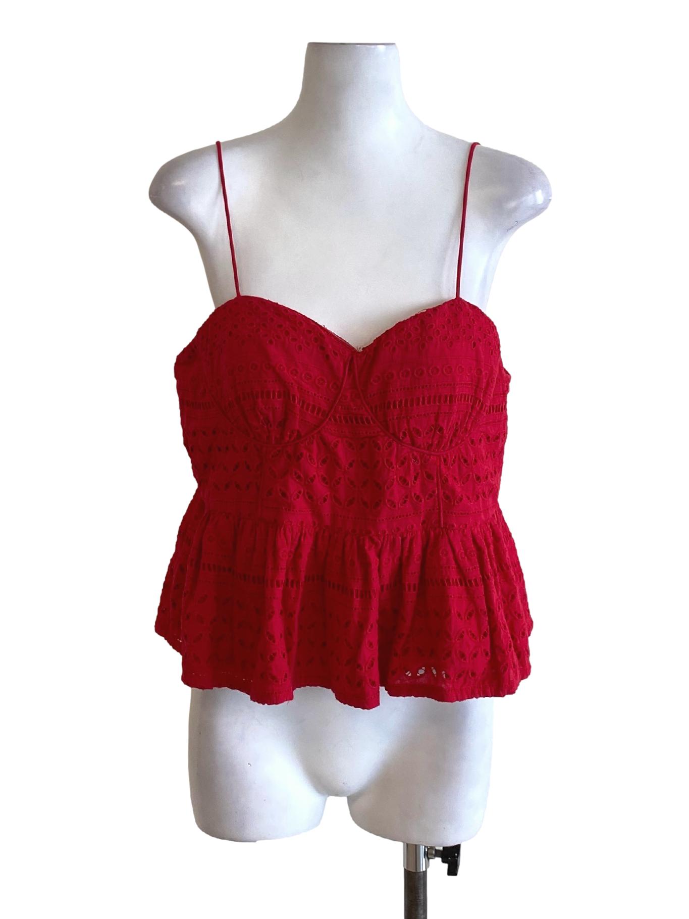 Crimson Red Spaghetti Strap Sweetheart Peplum Top
