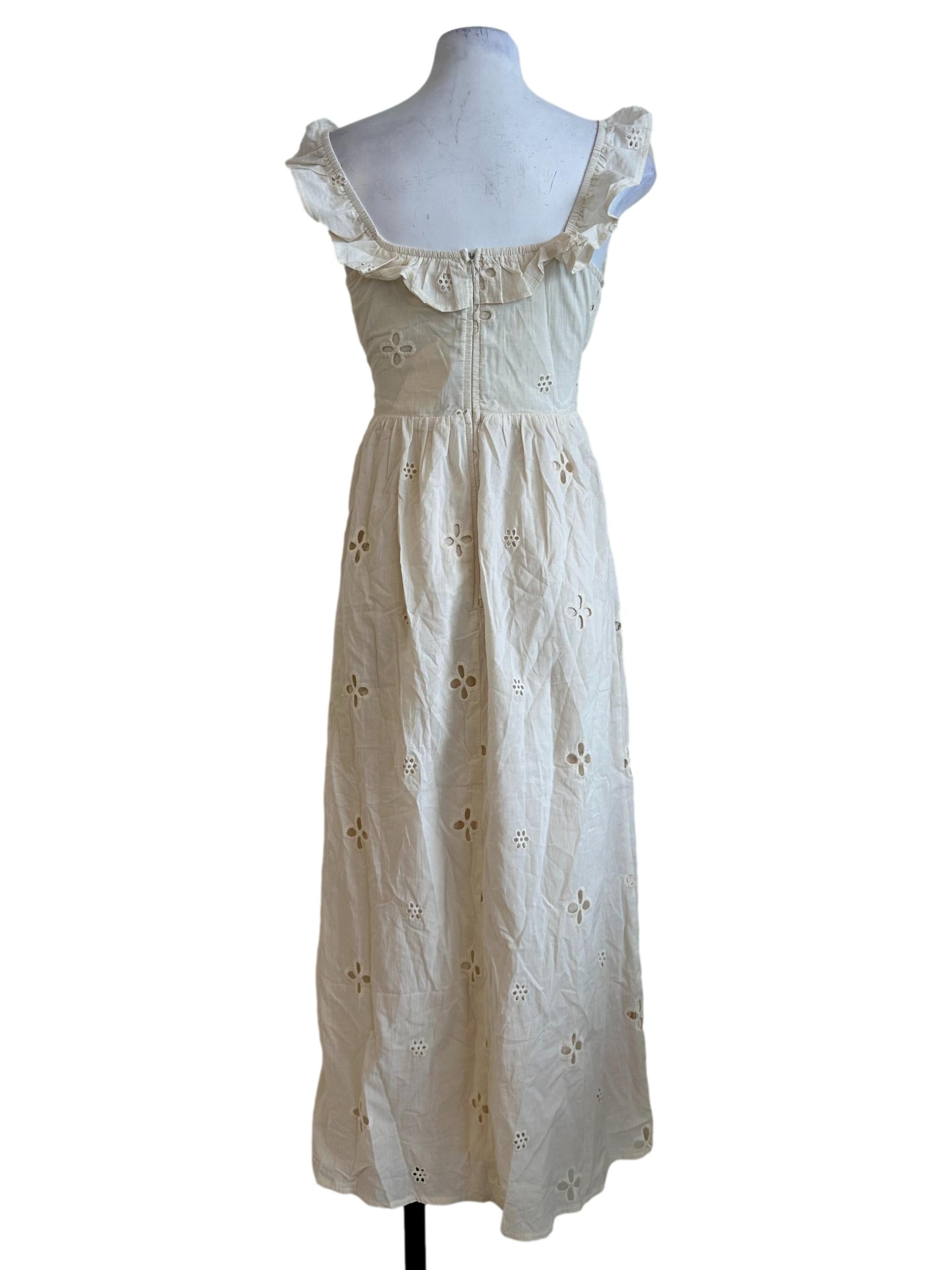 Cream White Padded Embroidery Pattern Dress