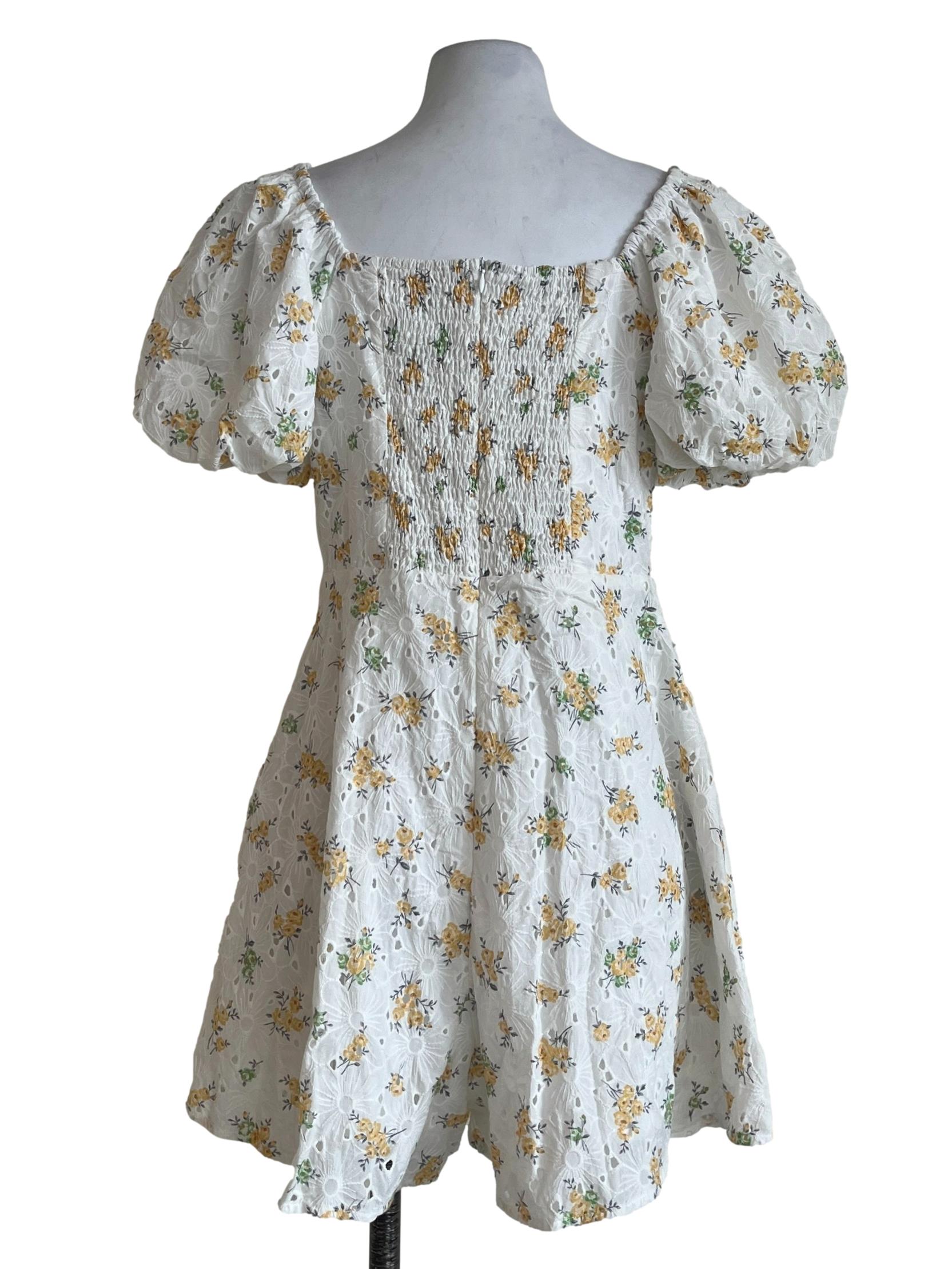 Daisy White Sweetheart Puff Sleeve Romper