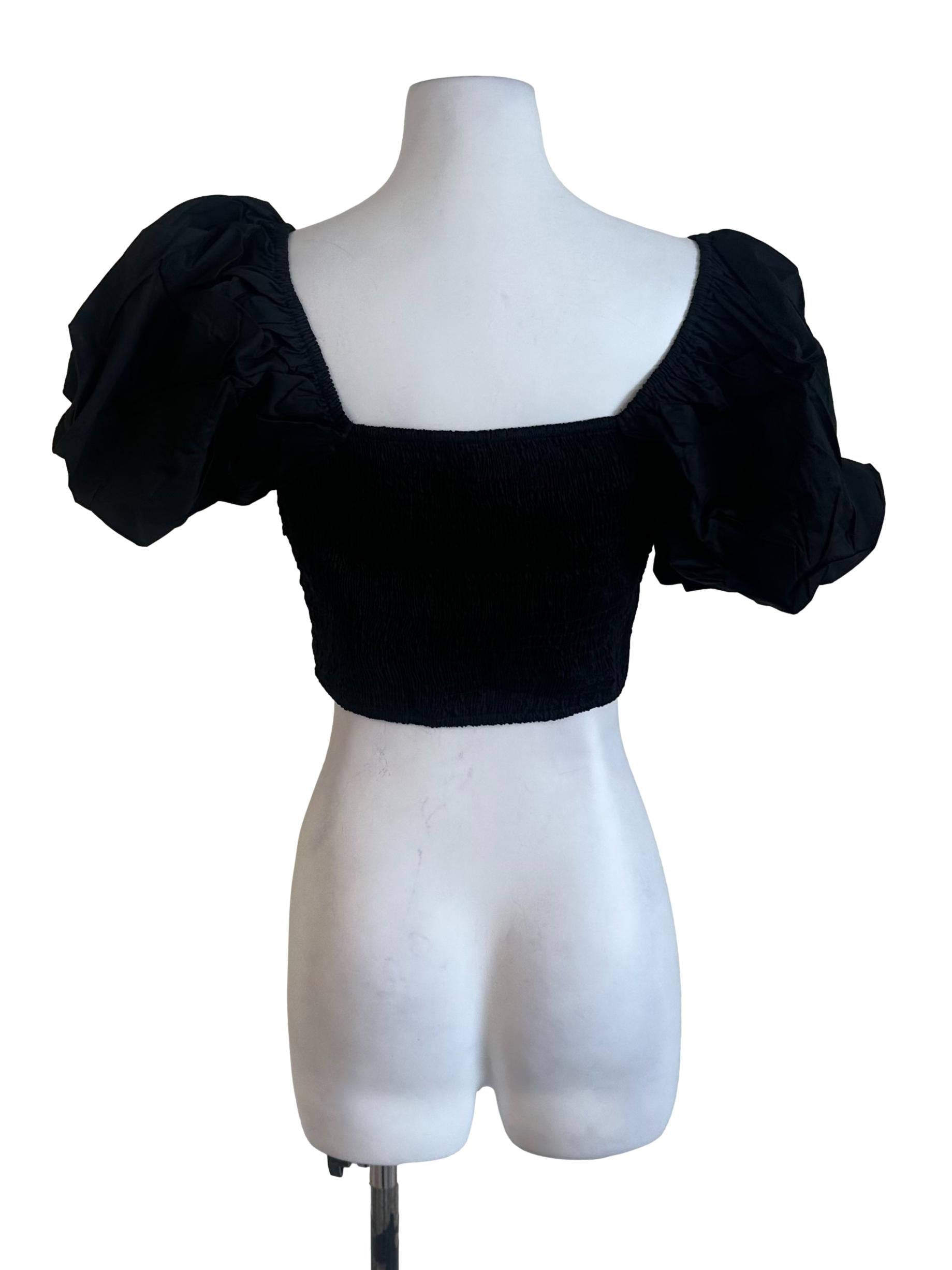 Black Plain Puff Sleeve Top